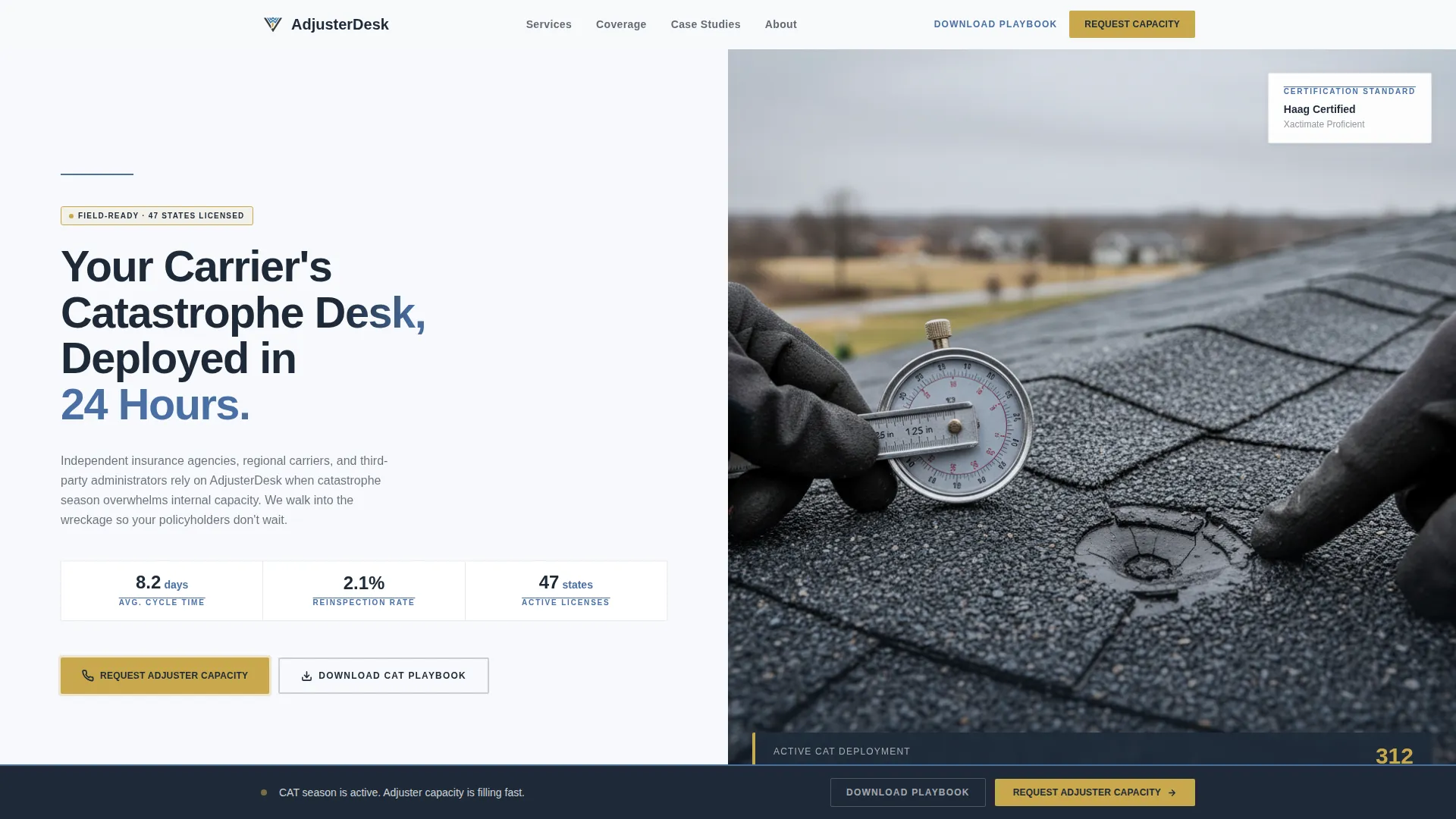 Landing Page Template for Insurance Adjusting Firms