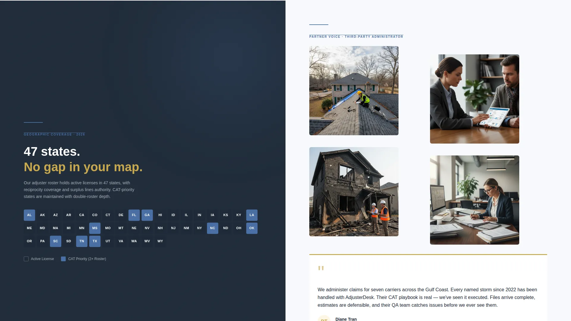 Landing Page Template for Insurance Adjusting Firms