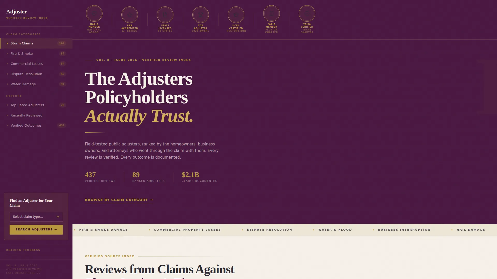 Insurance Adjuster Reviews & Testimonials Landing Page