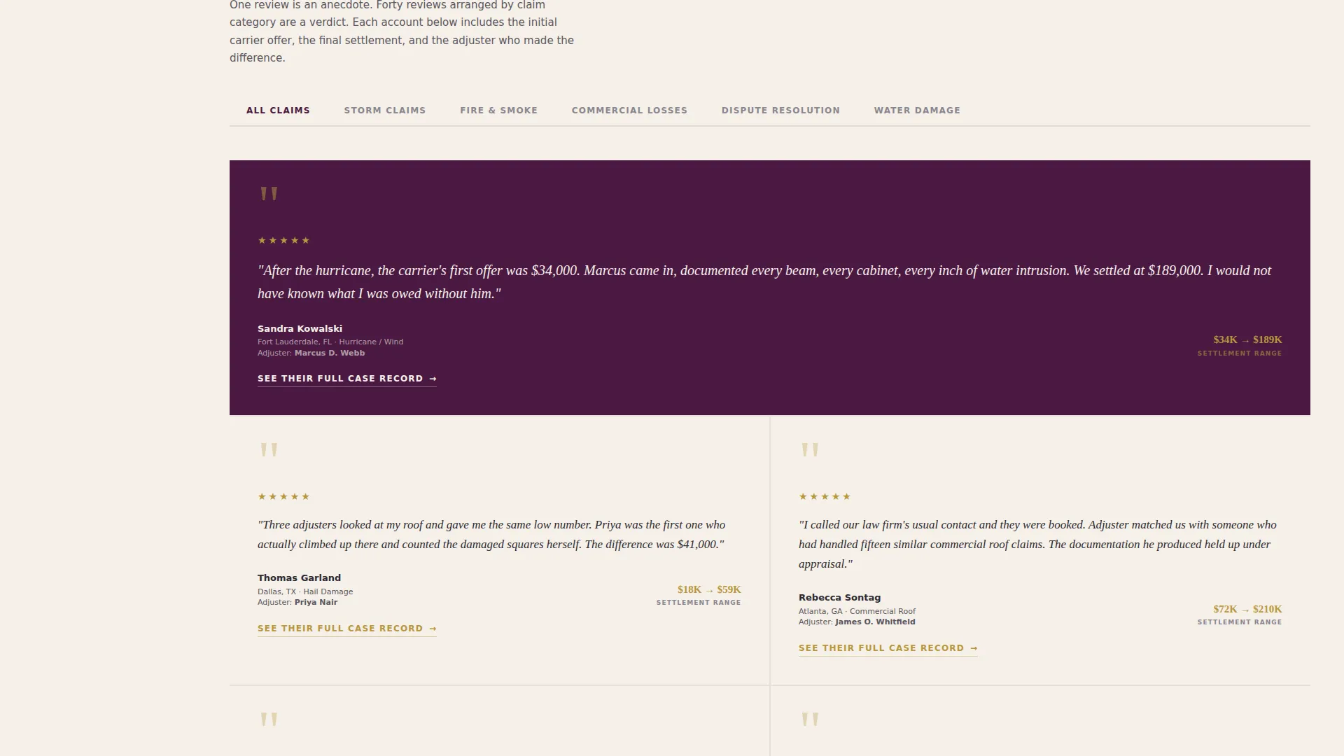 Insurance Adjuster Reviews & Testimonials Landing Page