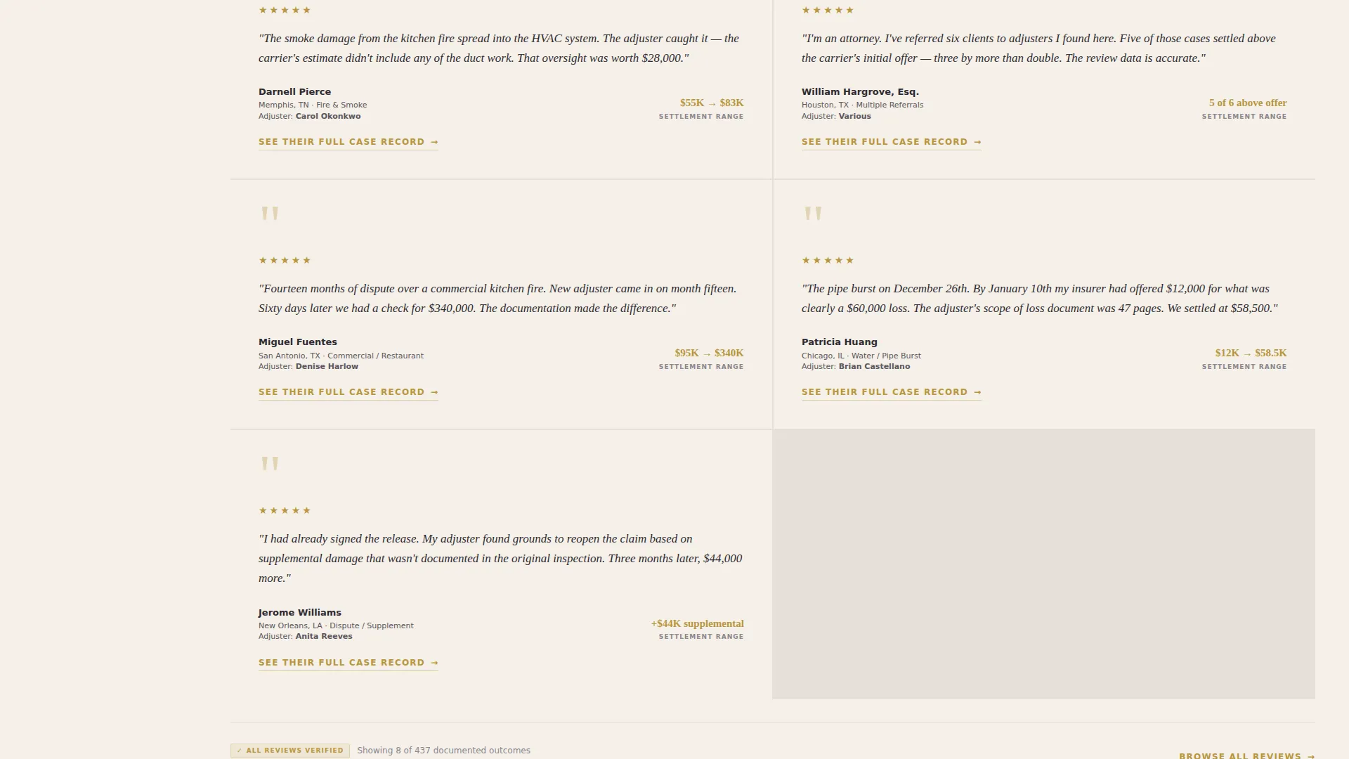 Insurance Adjuster Reviews & Testimonials Landing Page