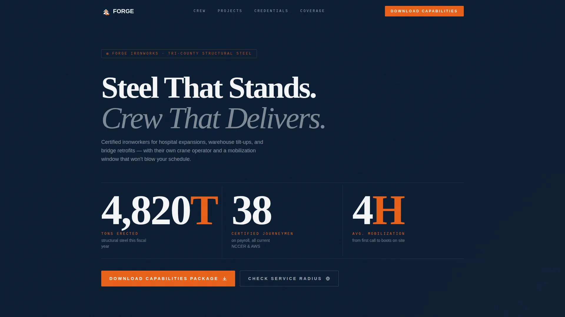 Ironworker Business Pricing & Packages Website Template