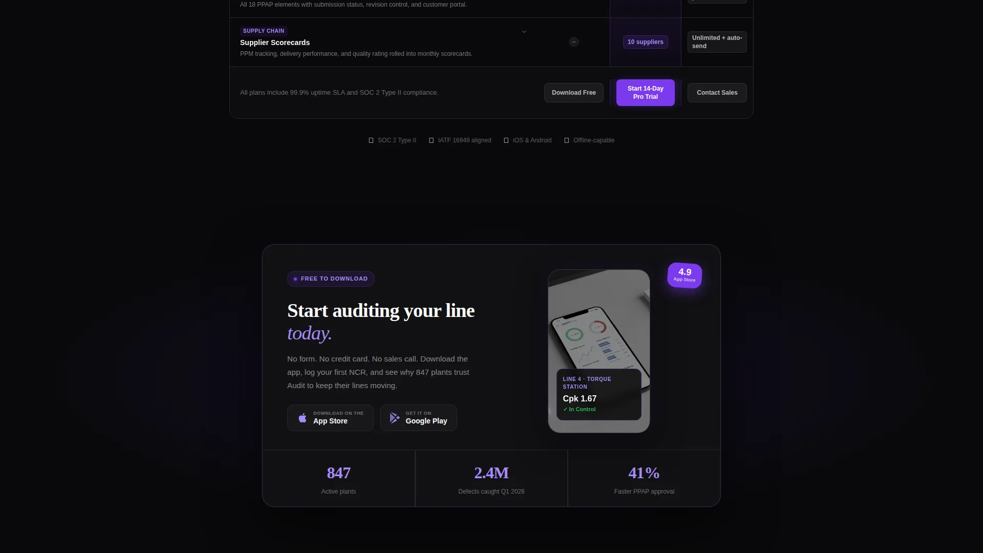Automotive Quality Management App Landing Page Template