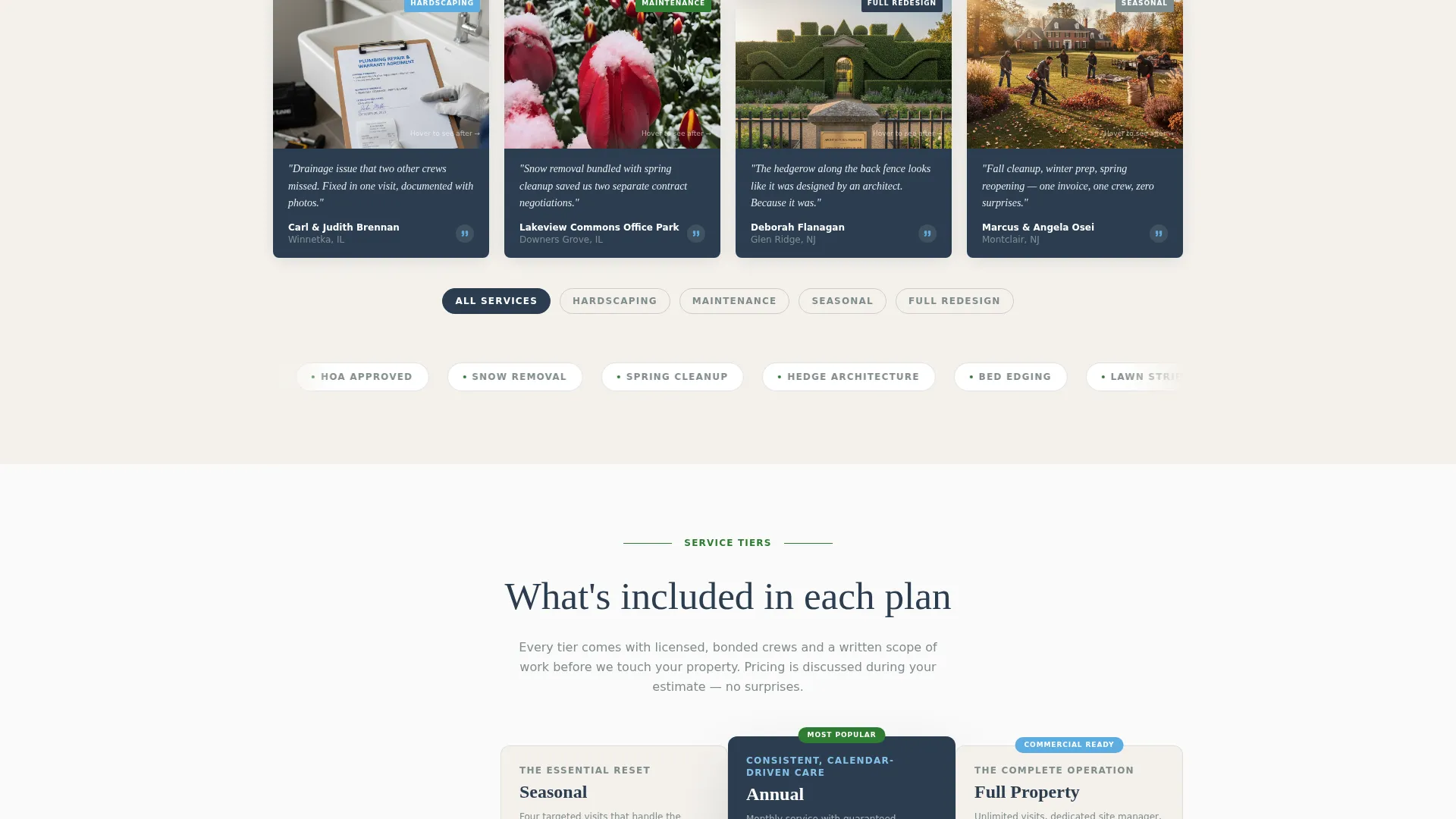 Landscaper Landing Page Template with Comparison Table