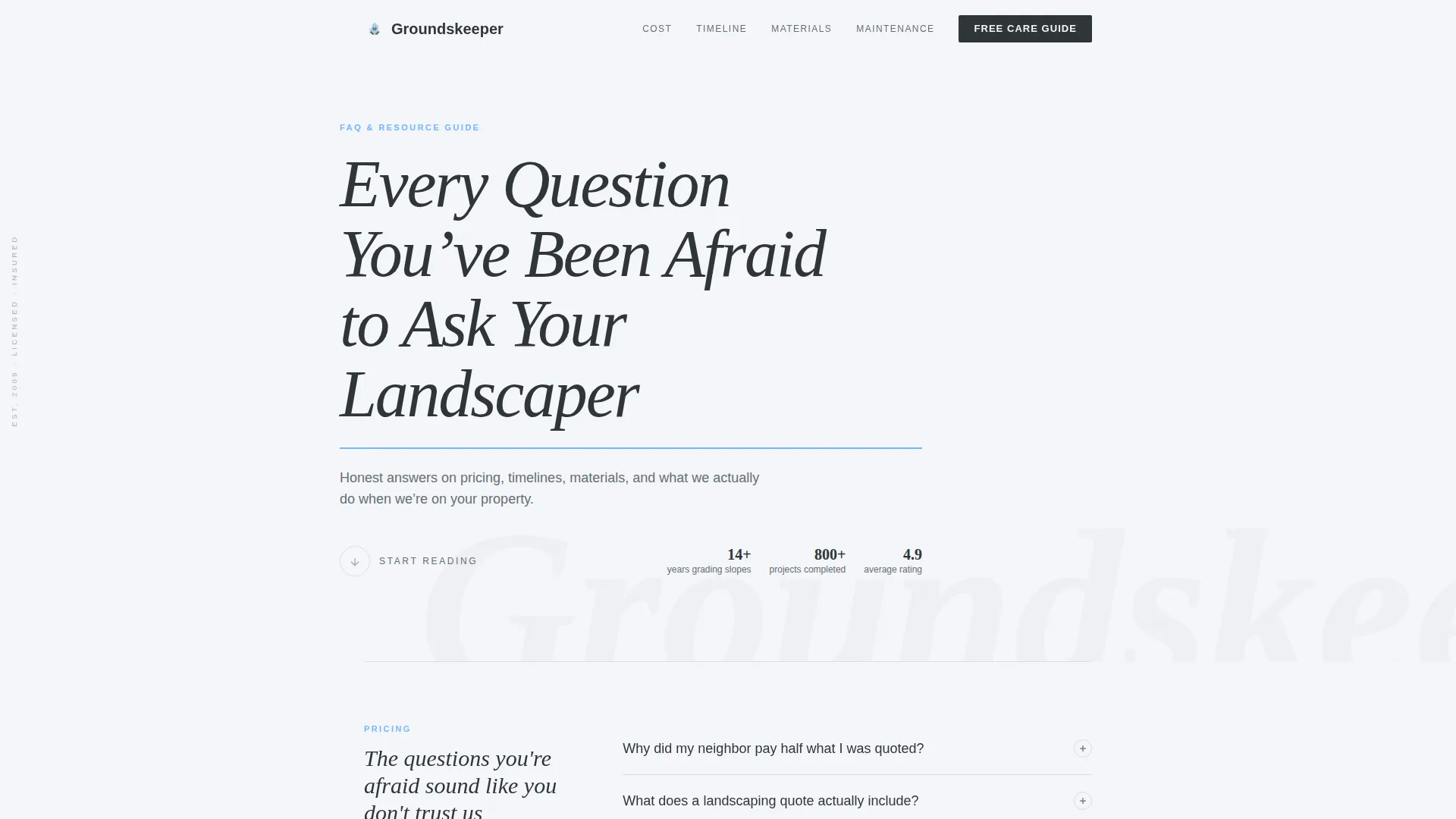 Landscaper FAQ Website Template