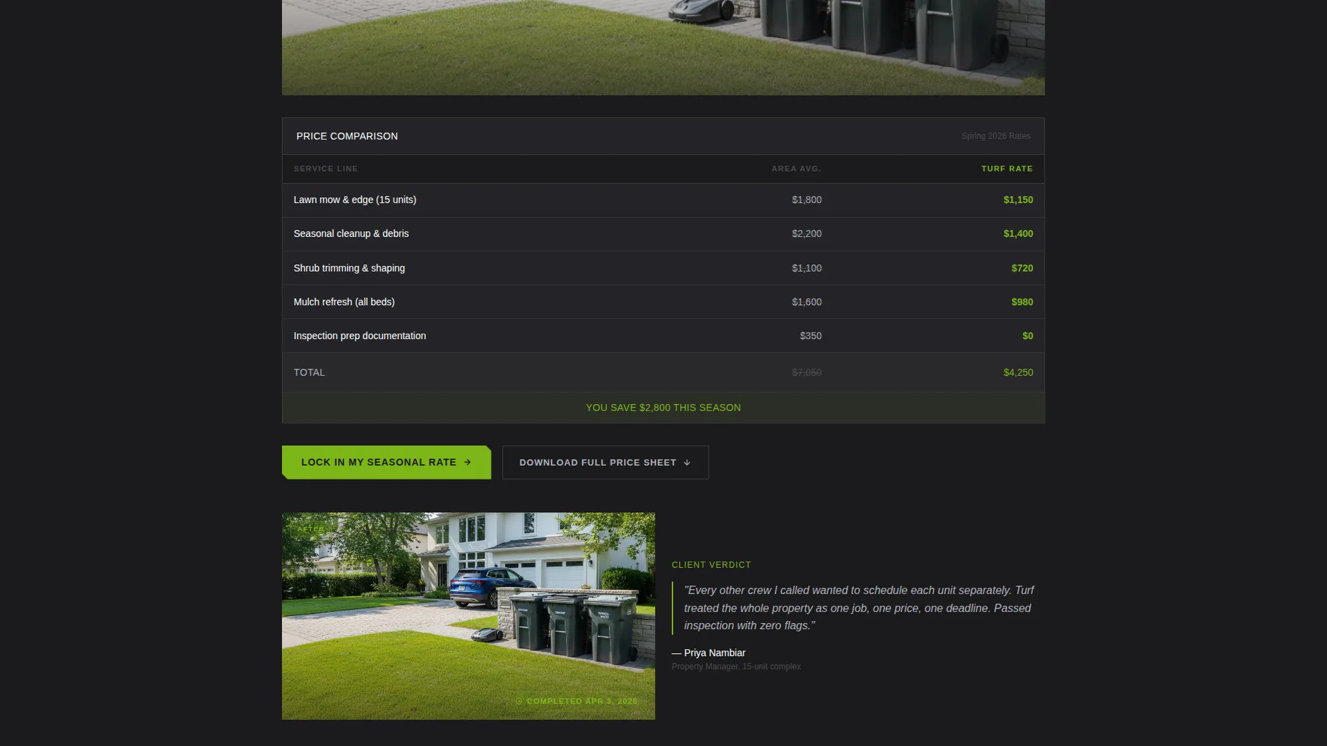 Landscaper Marketing Pricing Website Template