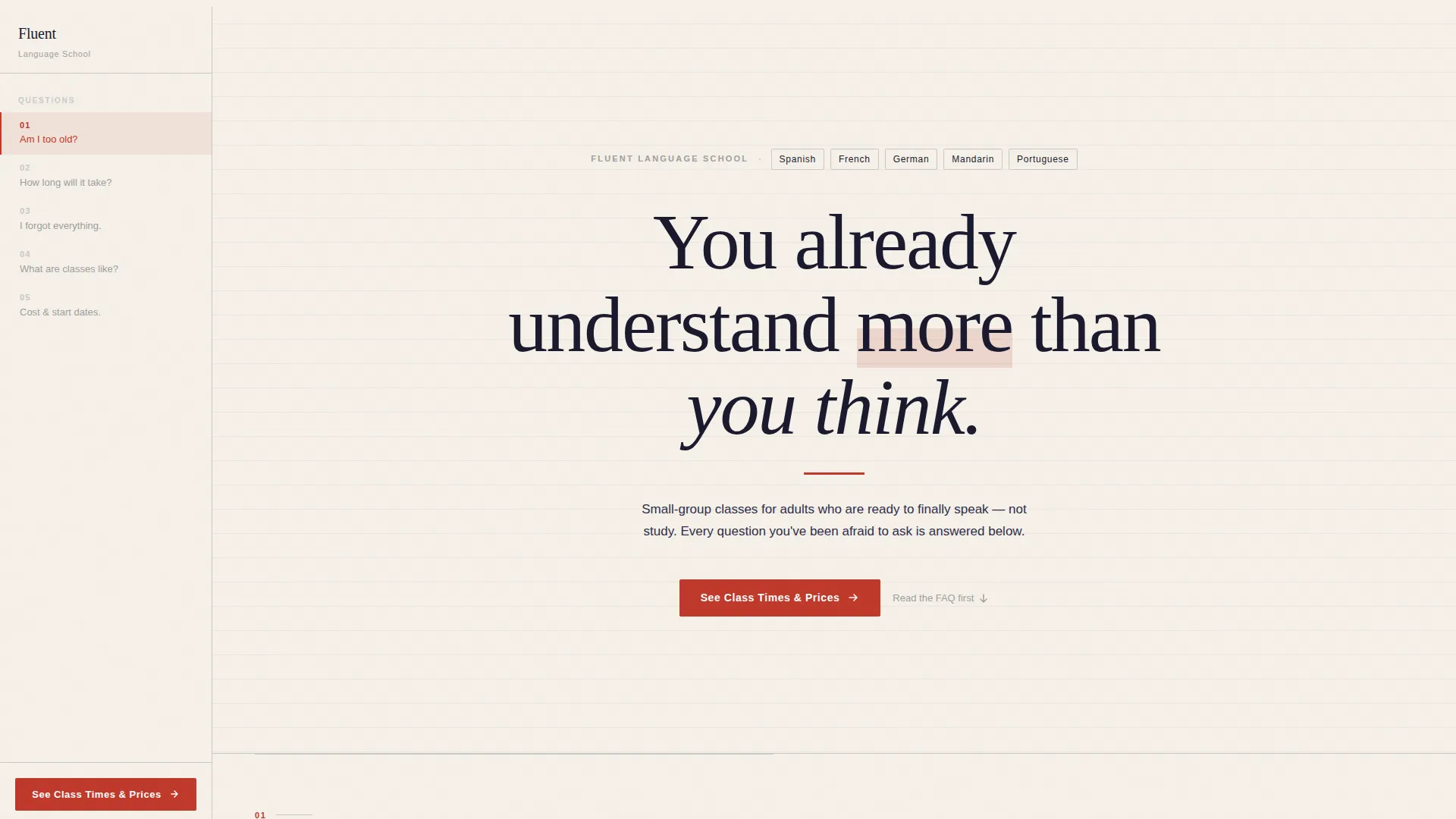 Language School Marketing FAQ & Common Questions Website Template