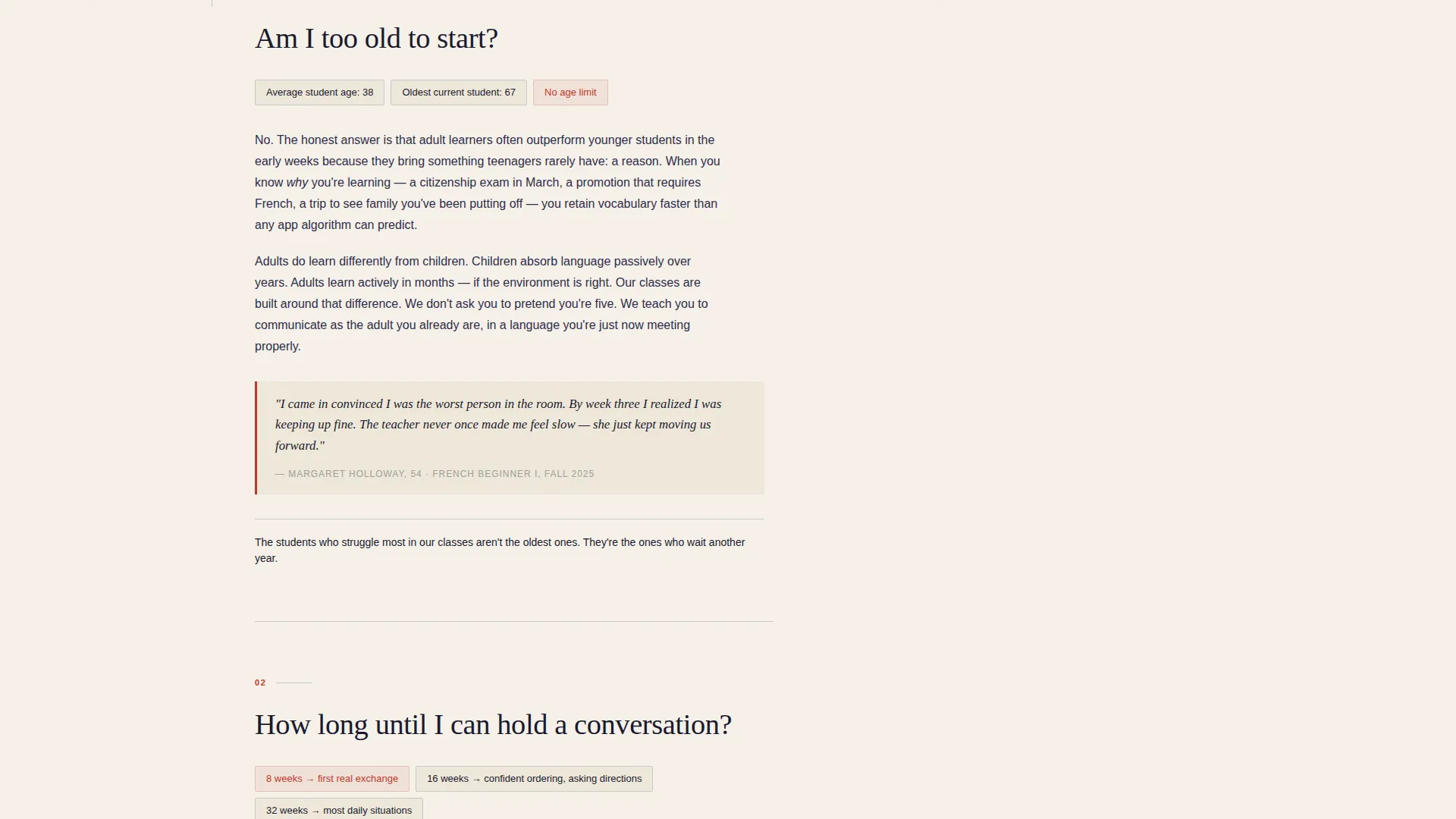 Language School Marketing FAQ & Common Questions Website Template