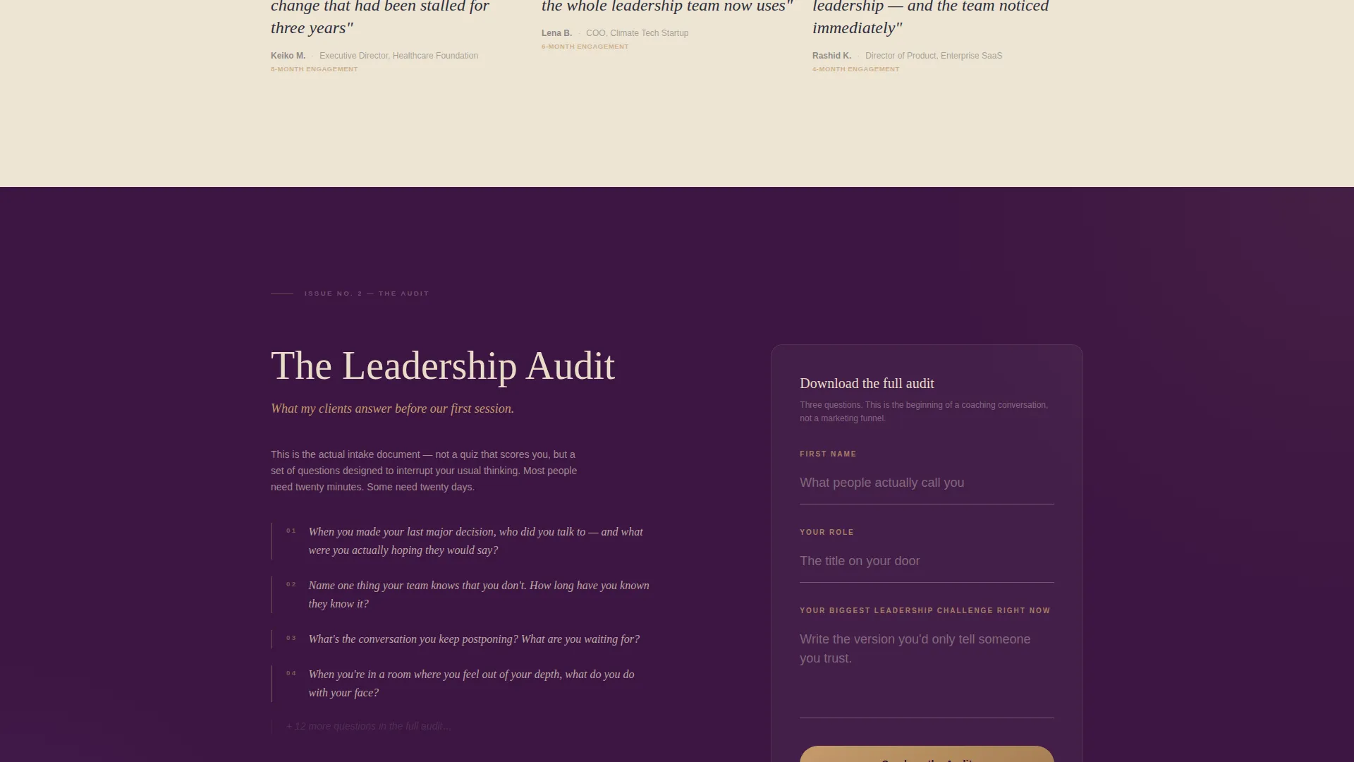 Editorial Leadership Development Coach Landing Page