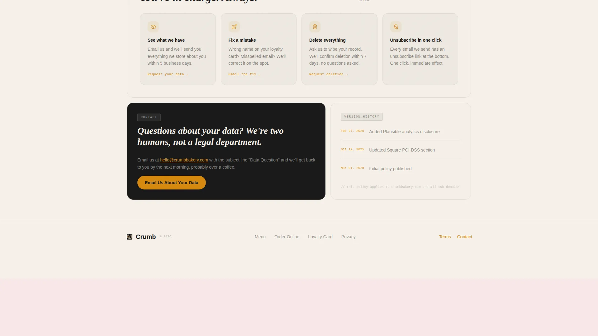 Bakery & Café Privacy Policy Landing Page Template