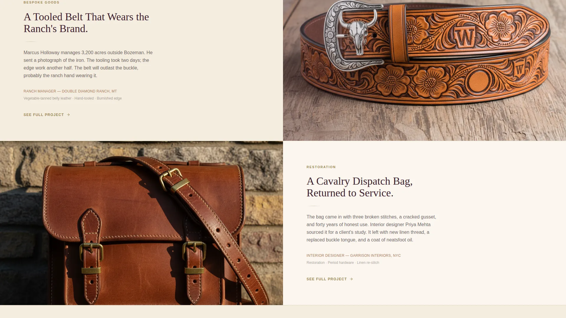 Leather Worker & Saddler Business Portfolio Website Template