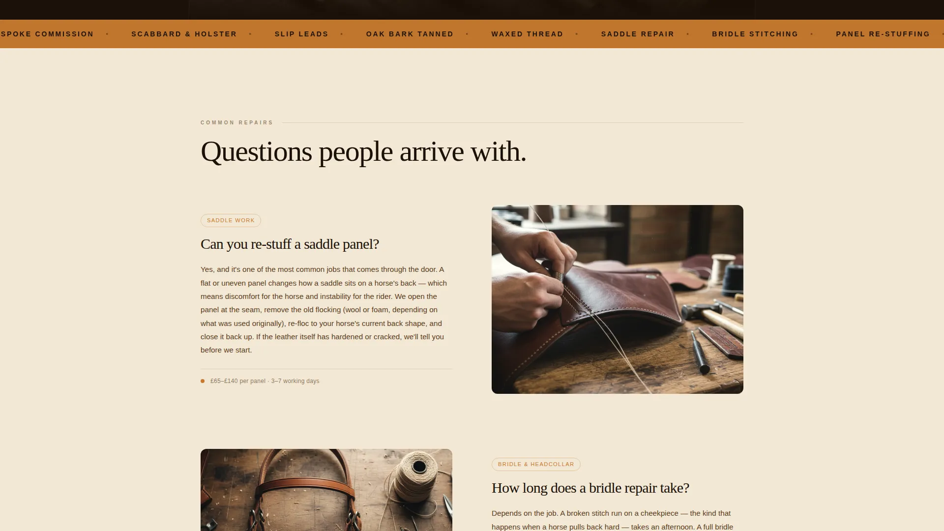 Leather Worker & Saddler Business FAQ Website Template