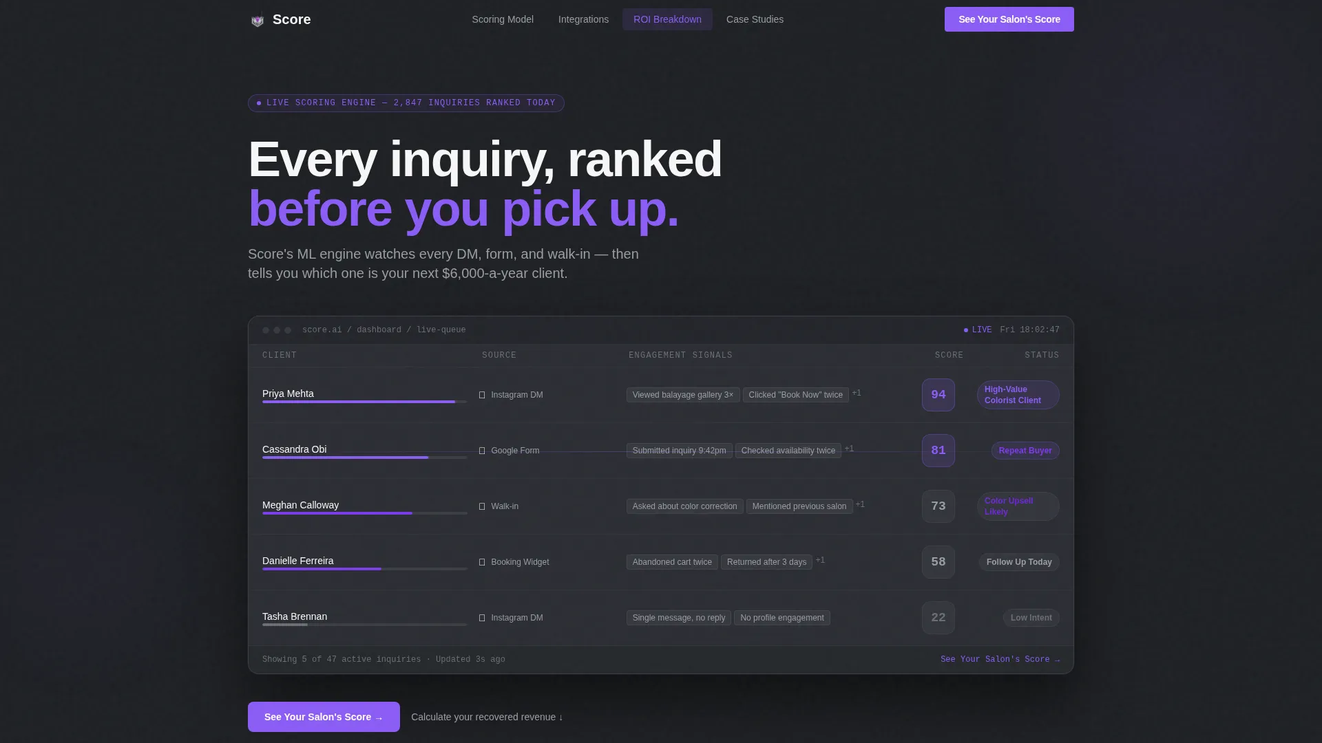 AI Salon Lead Scoring Landing Page Template