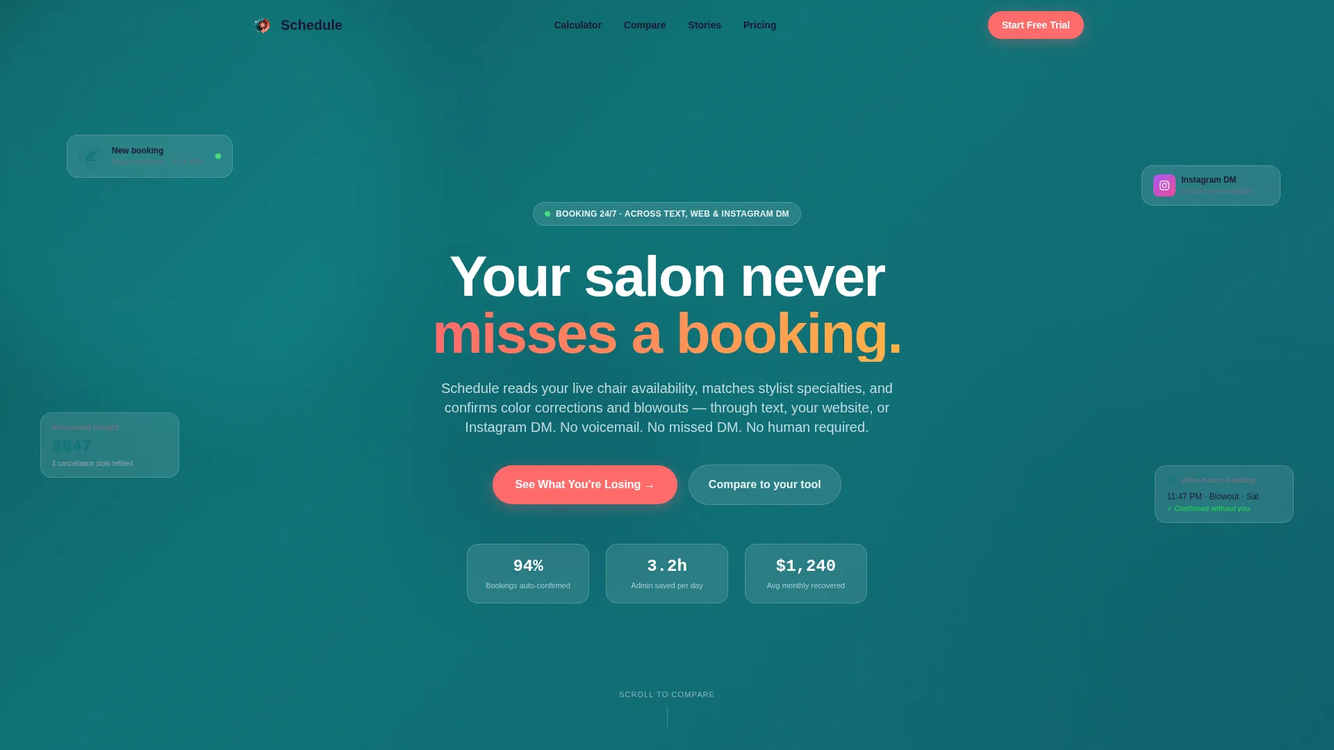 AI Salon Booking Assistant Comparison Landing Page