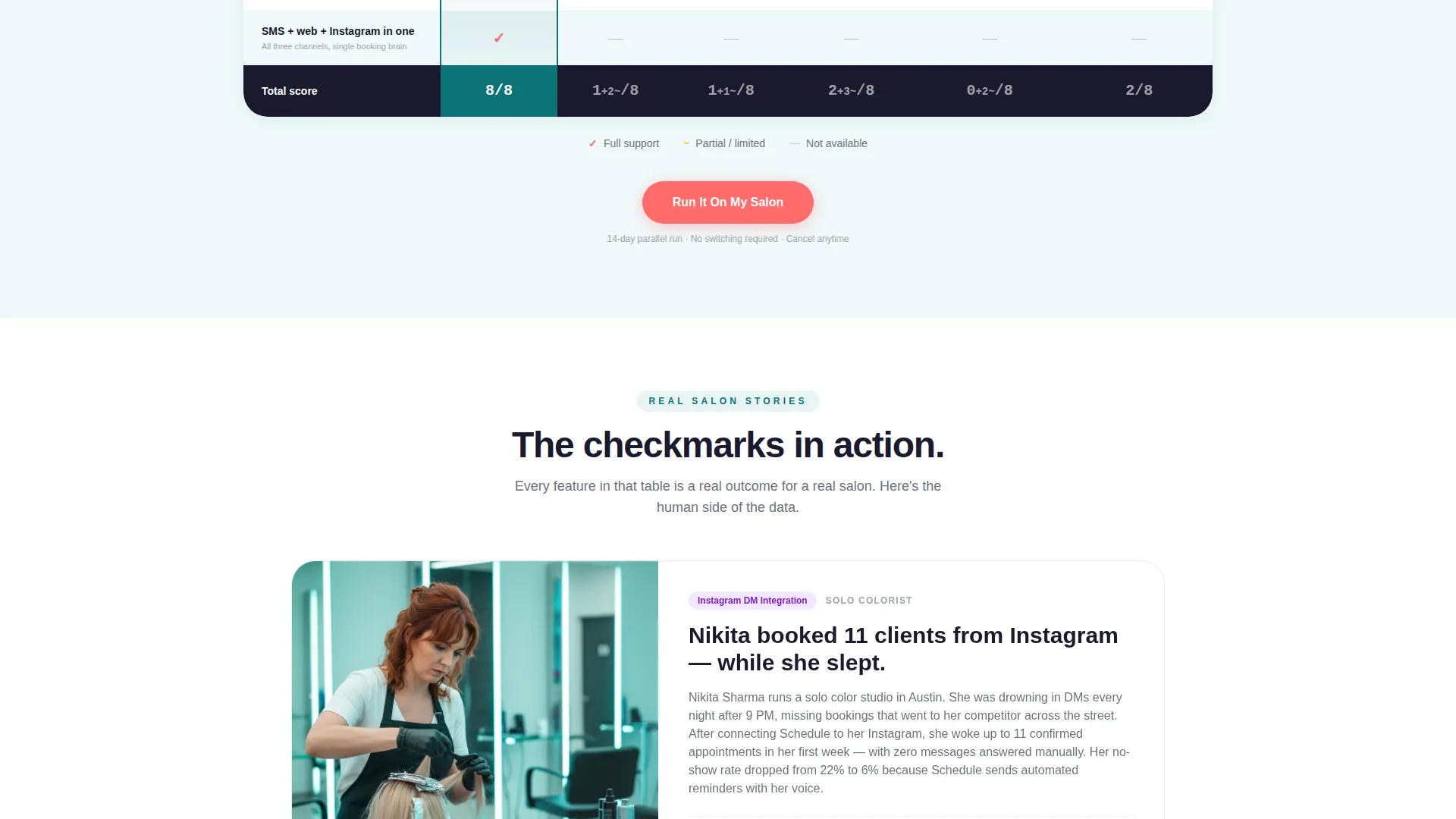 AI Salon Booking Assistant Comparison Landing Page