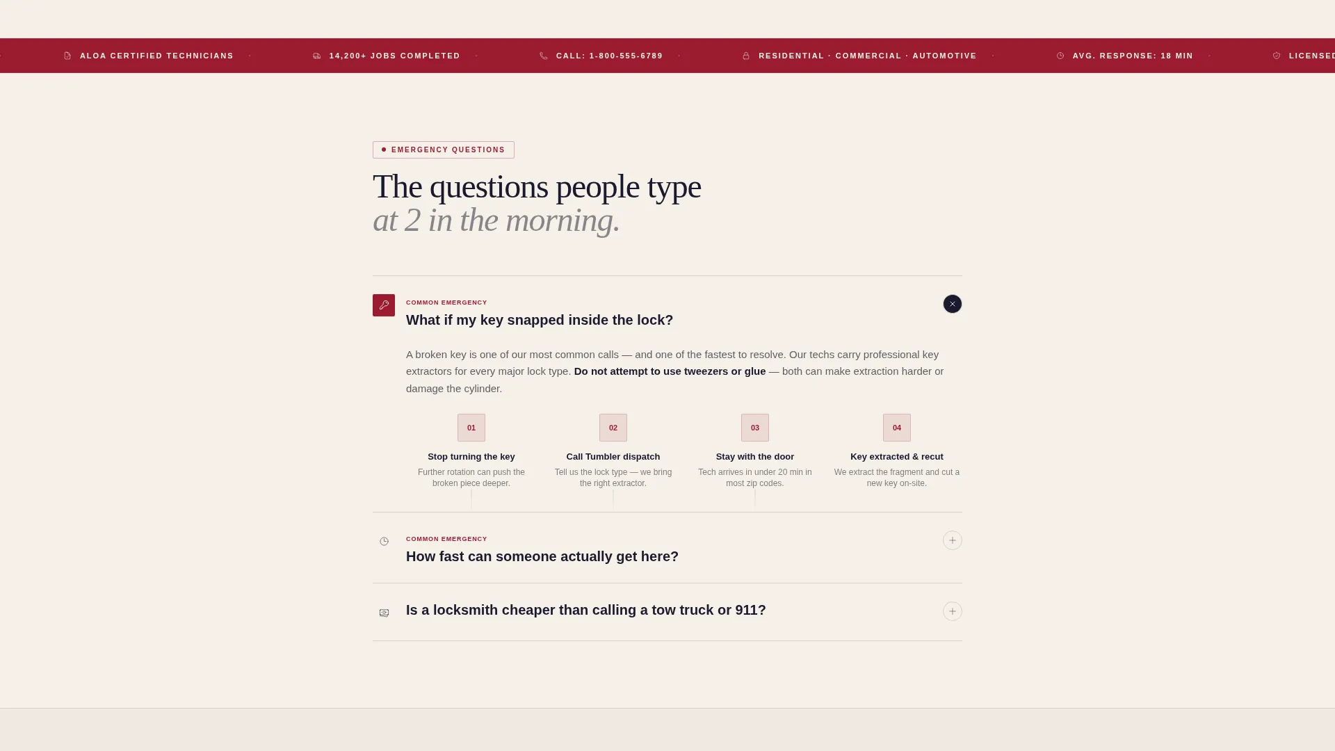 Licensed Emergency Locksmith Landing Page Template