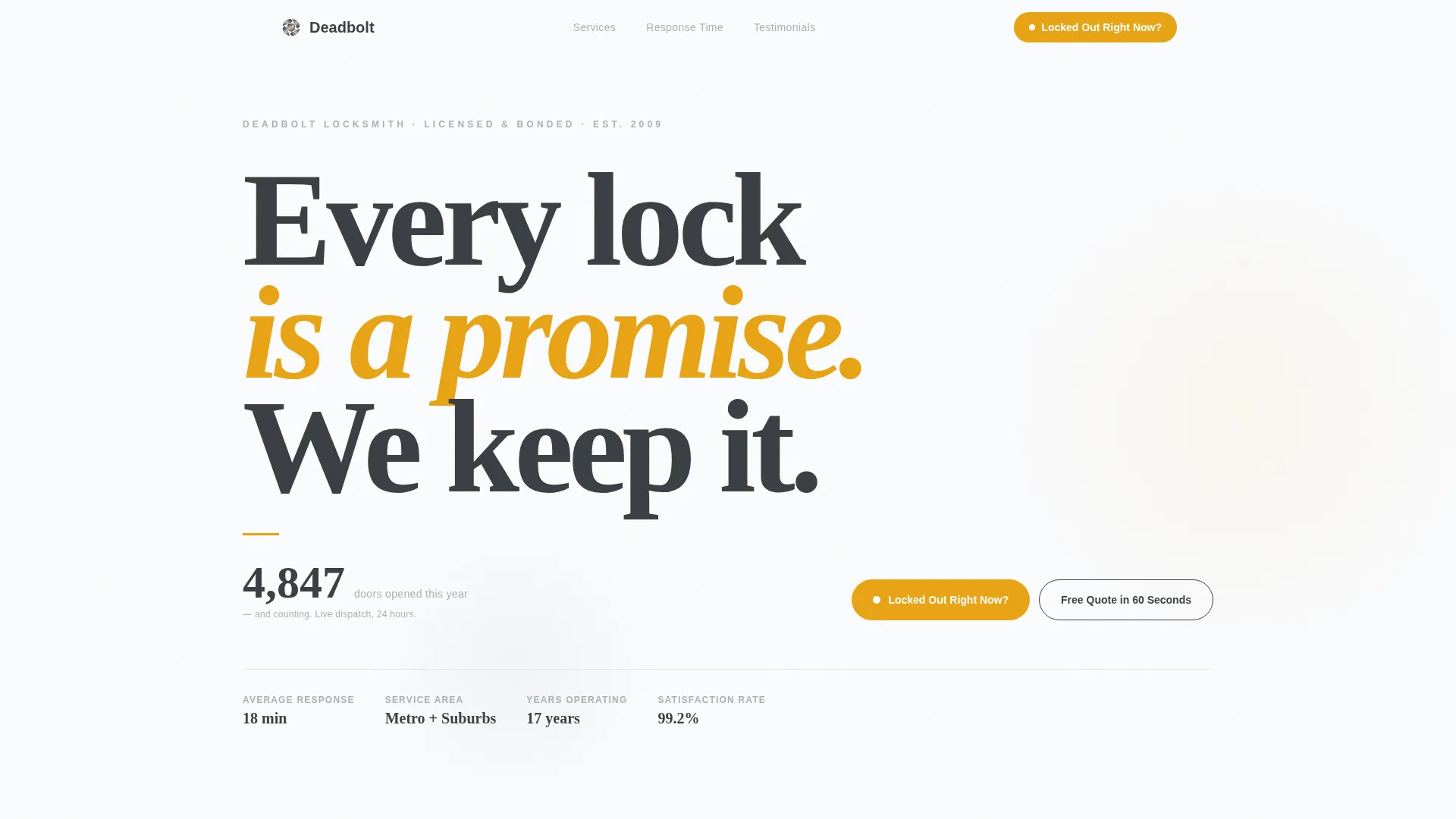 Specialist Locksmith Marketing Appointment Booking Website Template