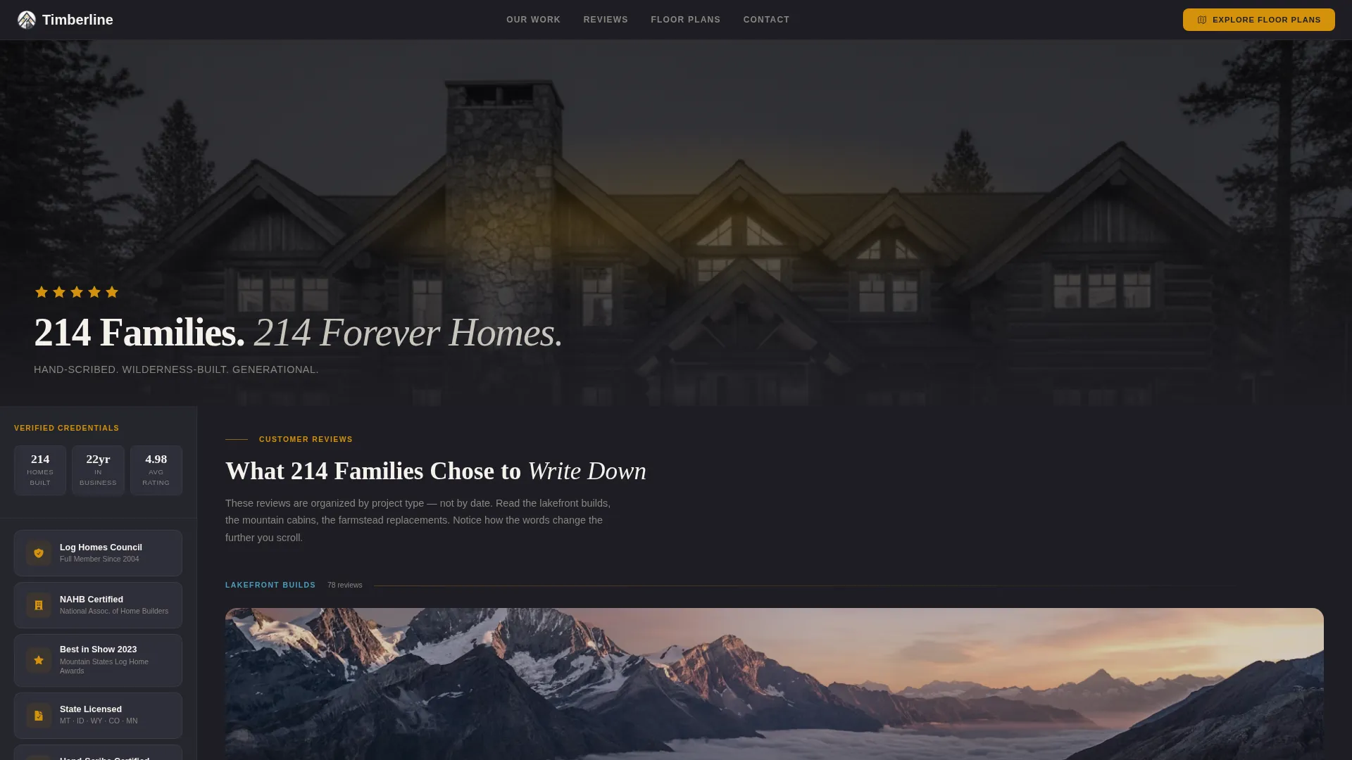 Log Home Builder Business Reviews Website Template