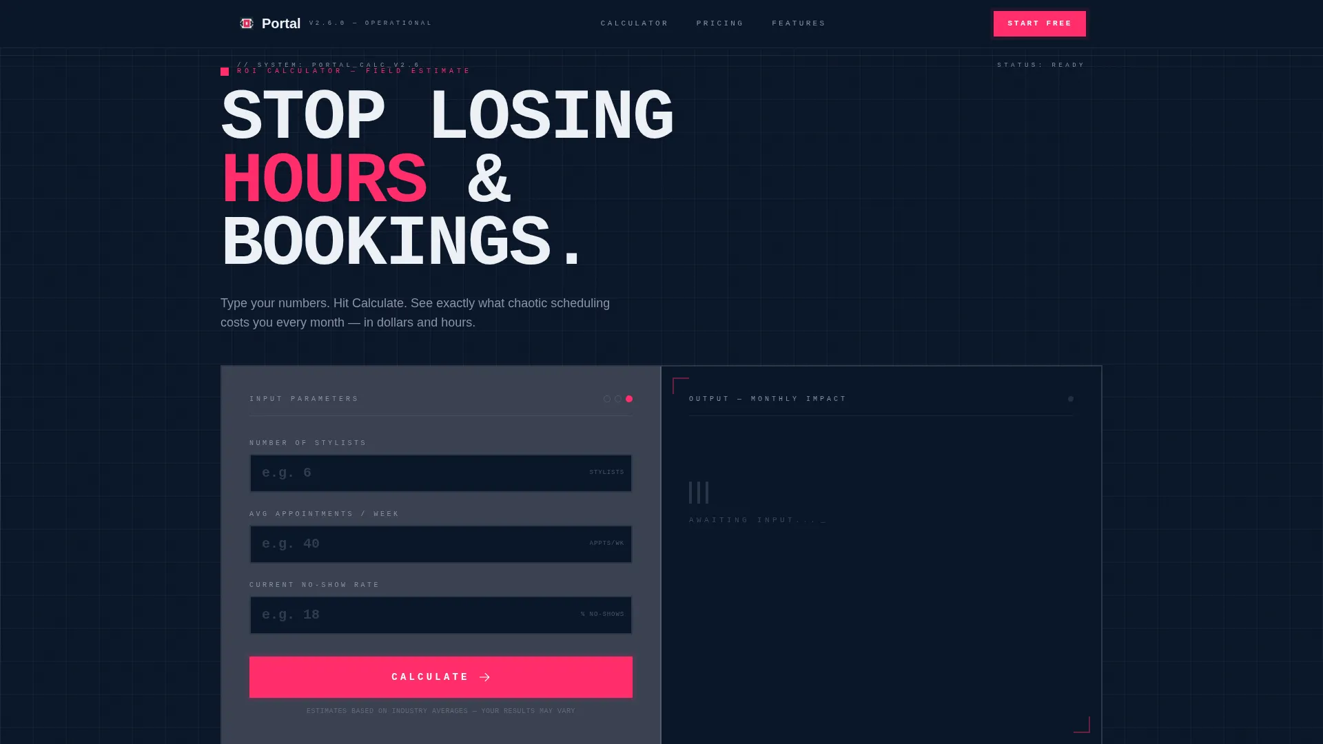 Bold Brutalist Salon Client Portal Landing Page