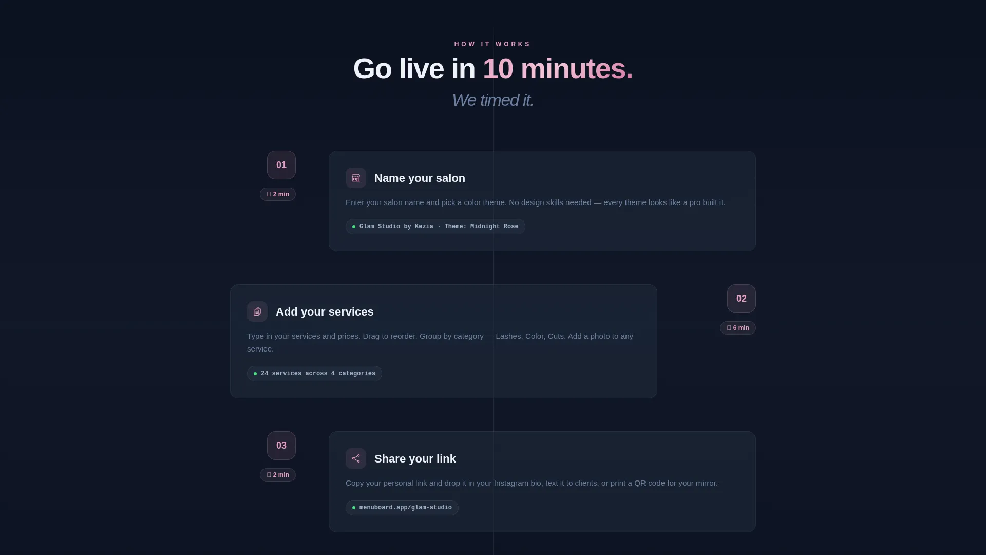 Salon Digital Menu Landing Page Template