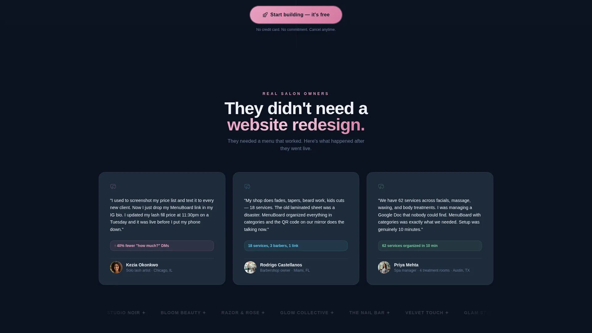 Salon Digital Menu Landing Page Template