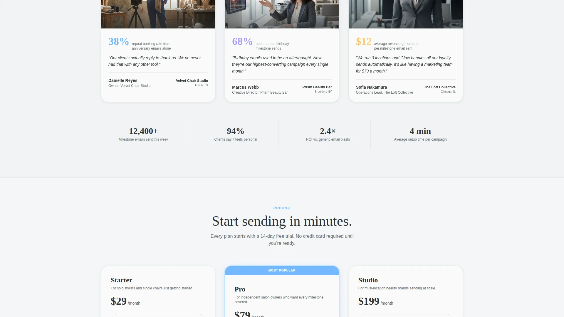 Dynamic Salon Milestone Email Comparison Landing Page