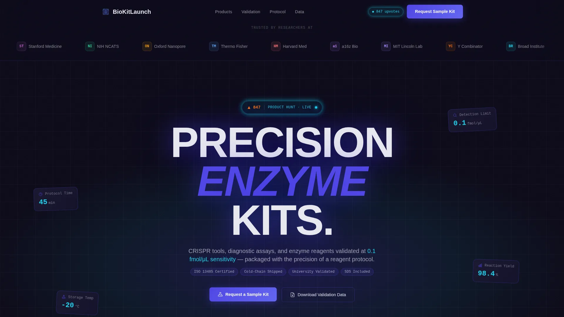 Biotech Product Hunt Launch Landing Page