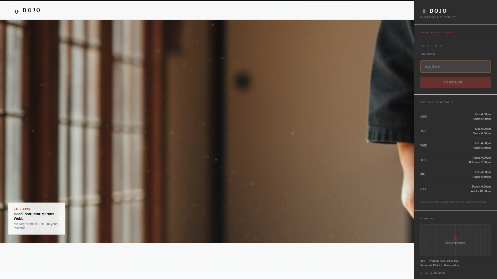 Martial Arts School Marketing Advanced Booking Website Template