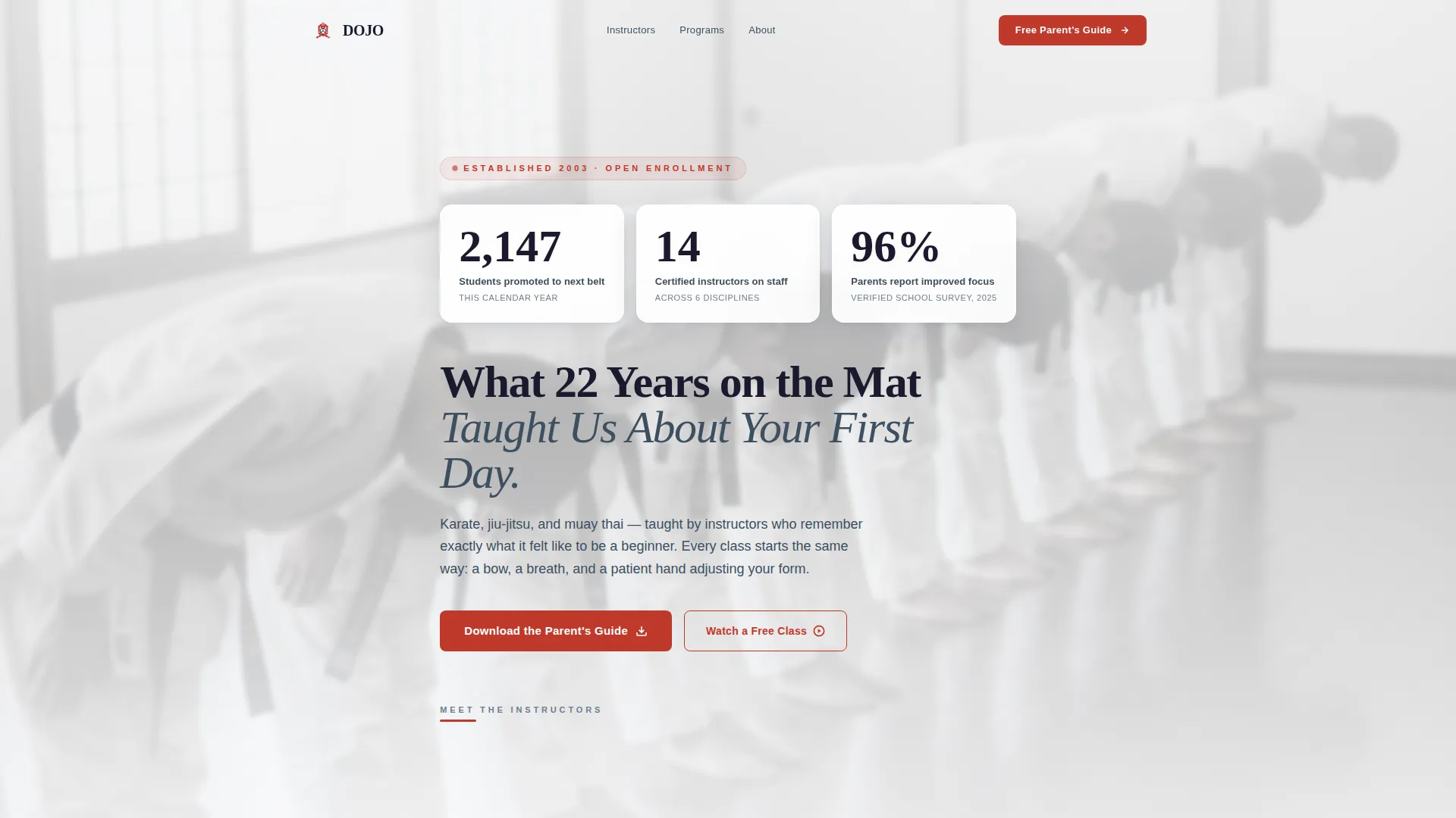 Martial Arts School Marketing Education Website Template