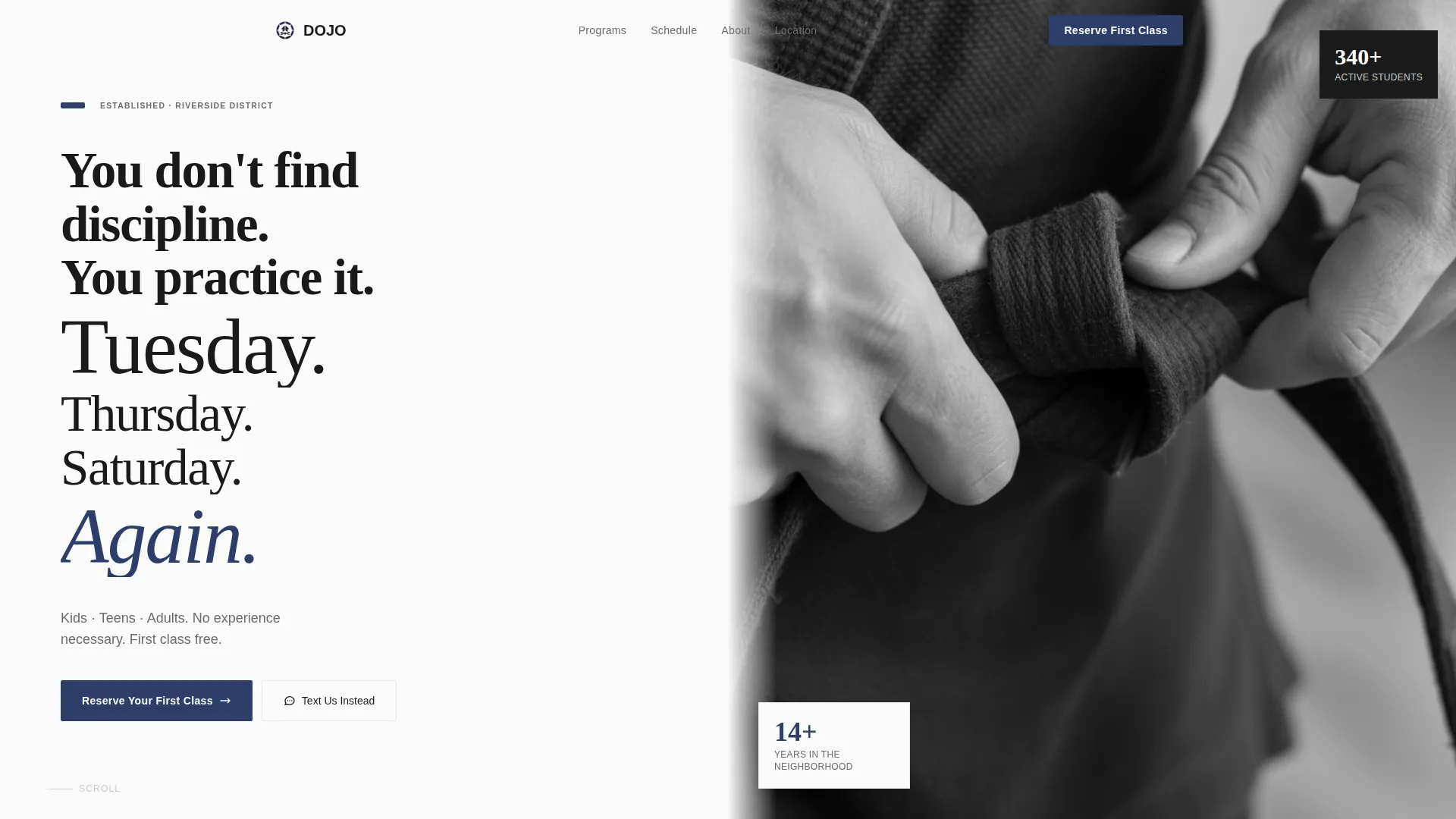 Martial Arts School Marketing Complete Booking Website Template