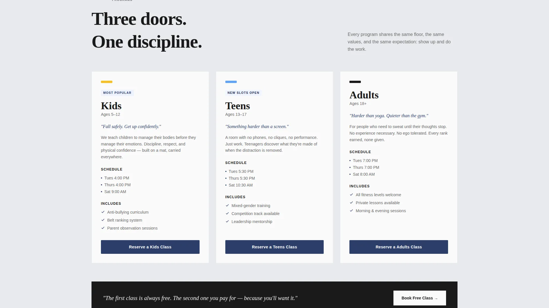 Martial Arts School Marketing Complete Booking Website Template