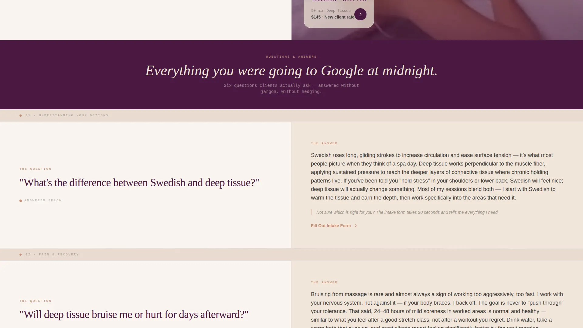 Massage Therapist Booking Website Template