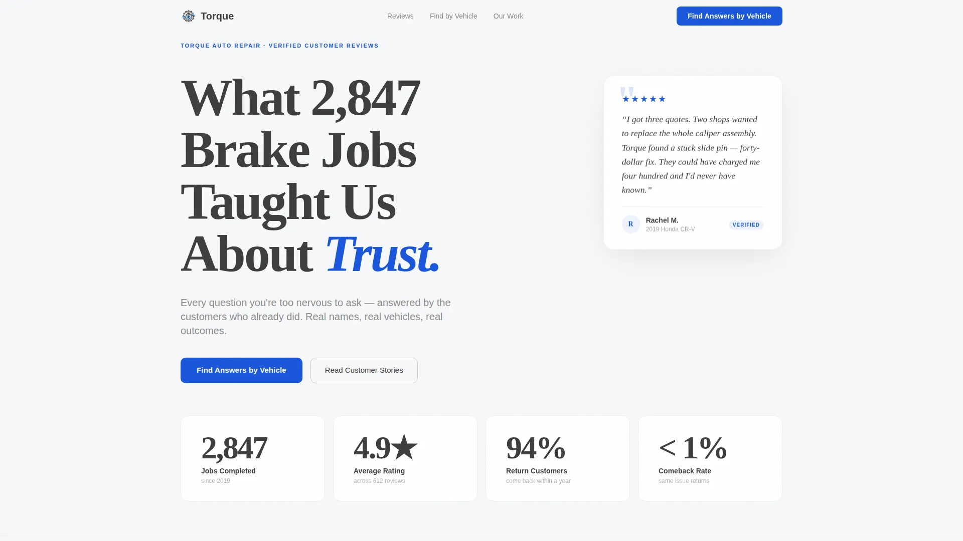 Mechanic Reviews & Testimonials Landing Page Template