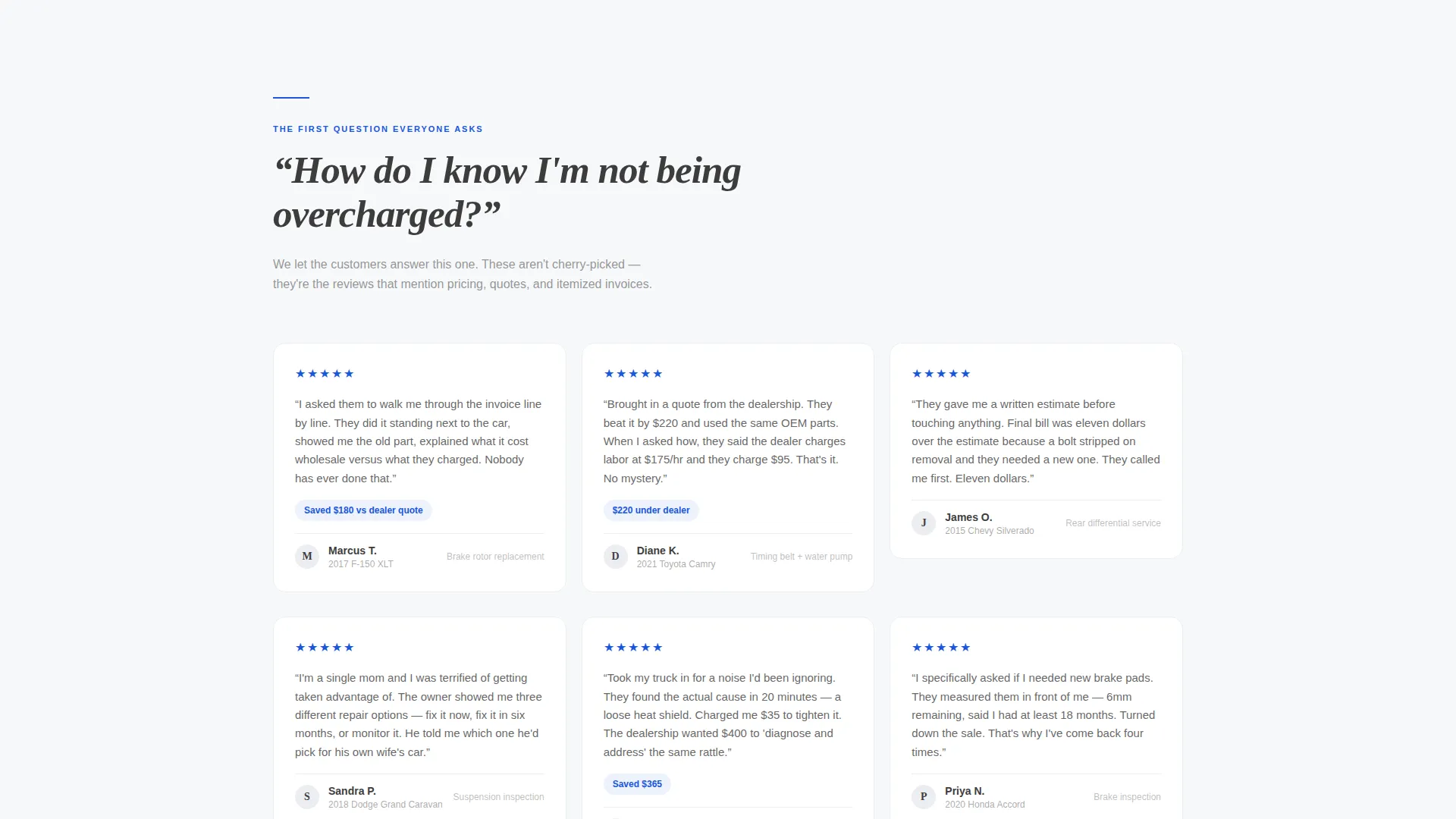 Mechanic Reviews & Testimonials Landing Page Template