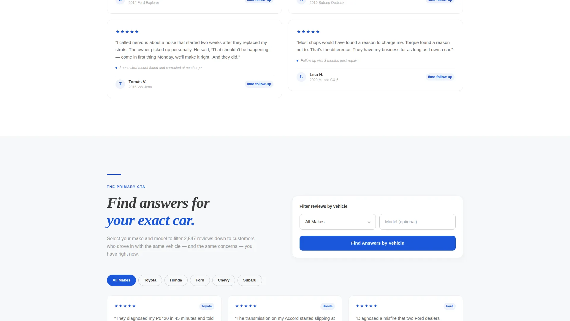 Mechanic Reviews & Testimonials Landing Page Template