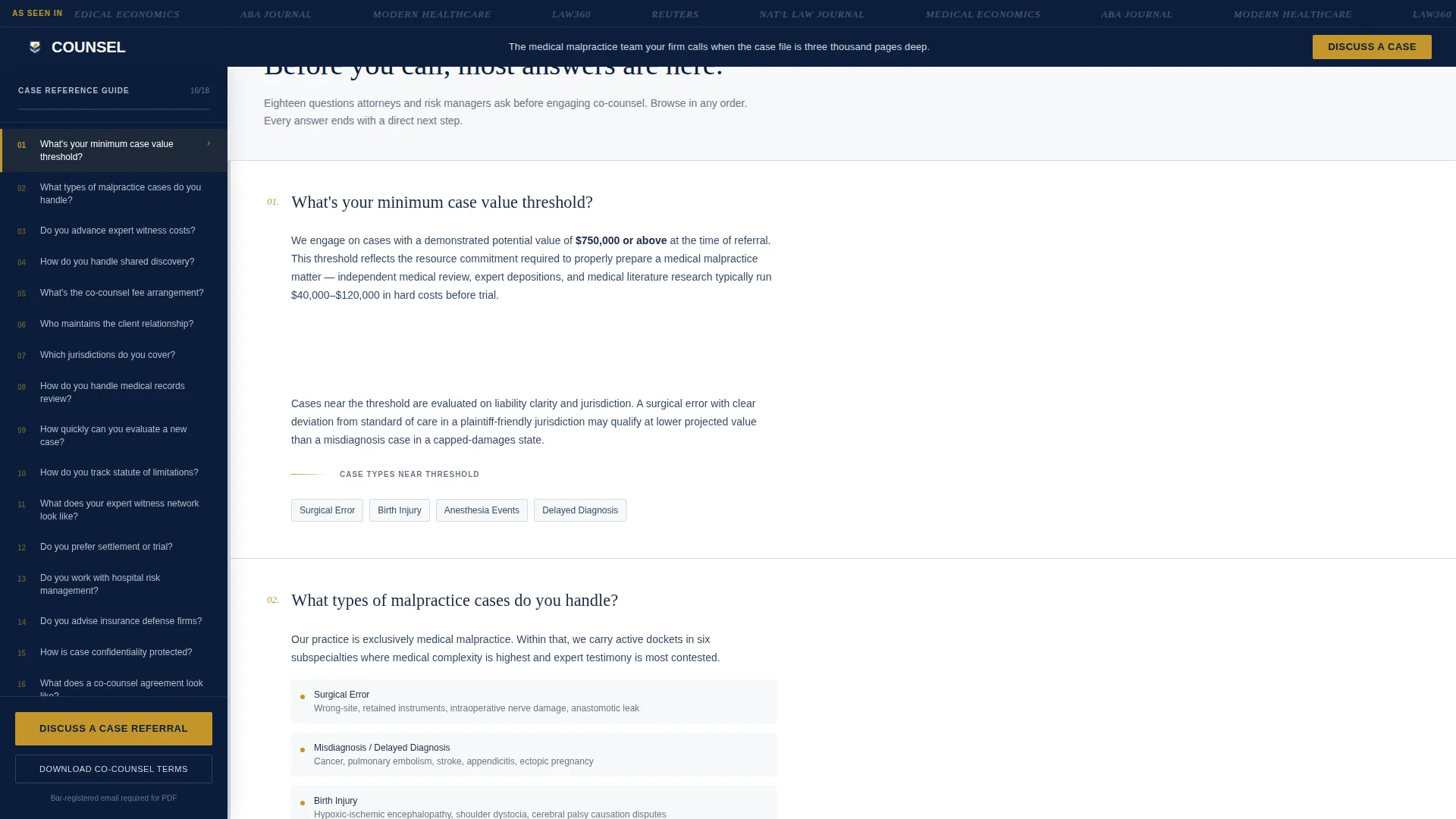 Specialist Law Firm & Attorney FAQ & Common Questions Website Template