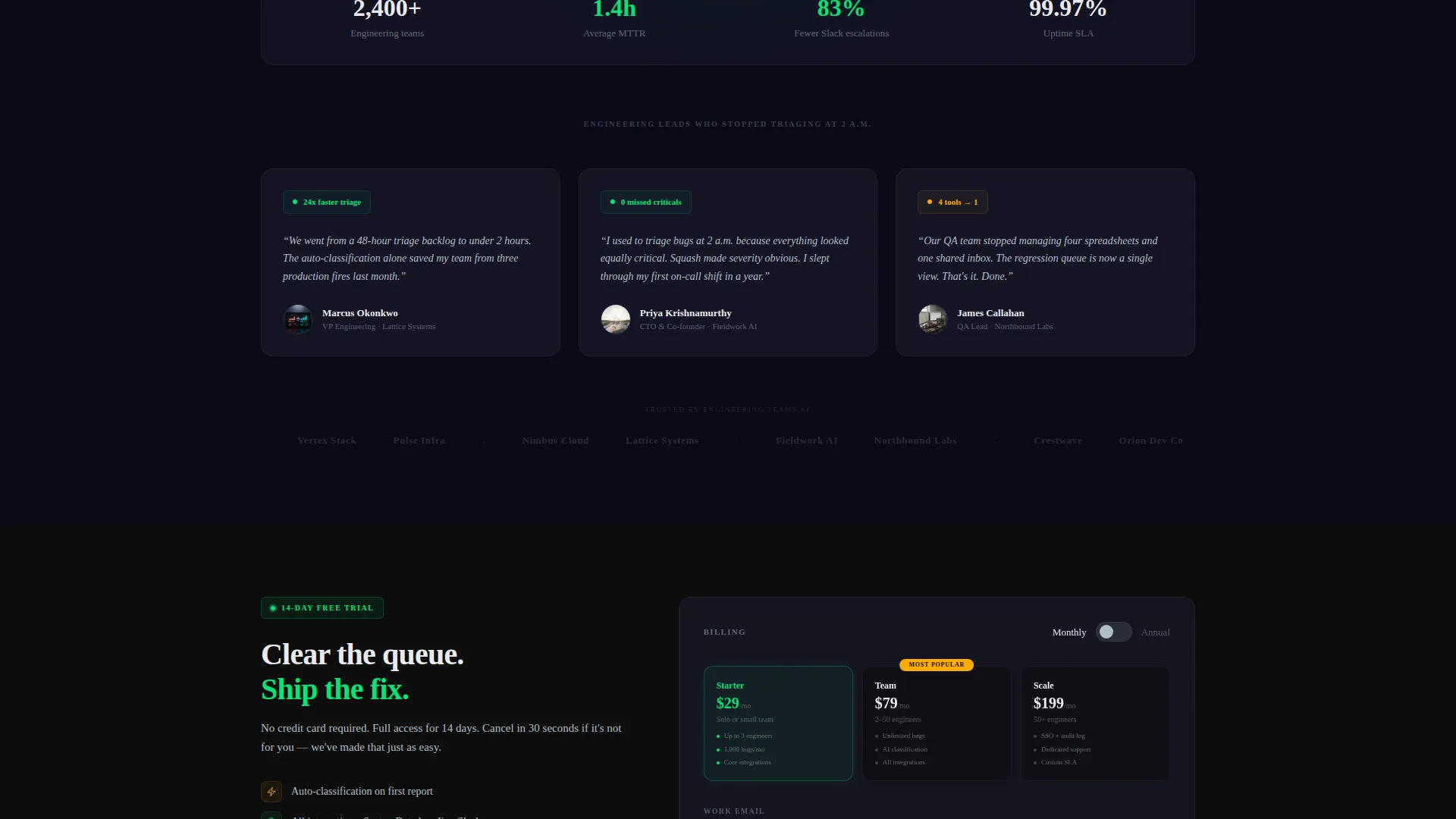 Bug Tracking Landing Page Template | Dashboard Pro