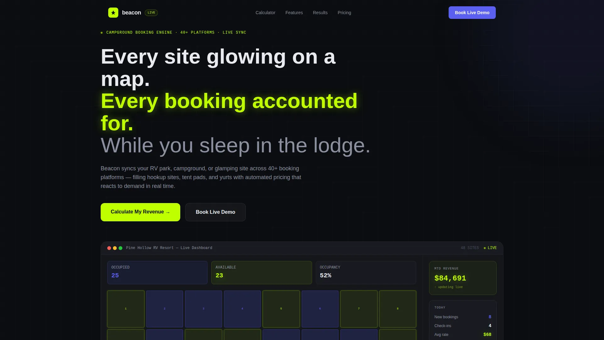 Campground & RV Park Booking App Landing Page