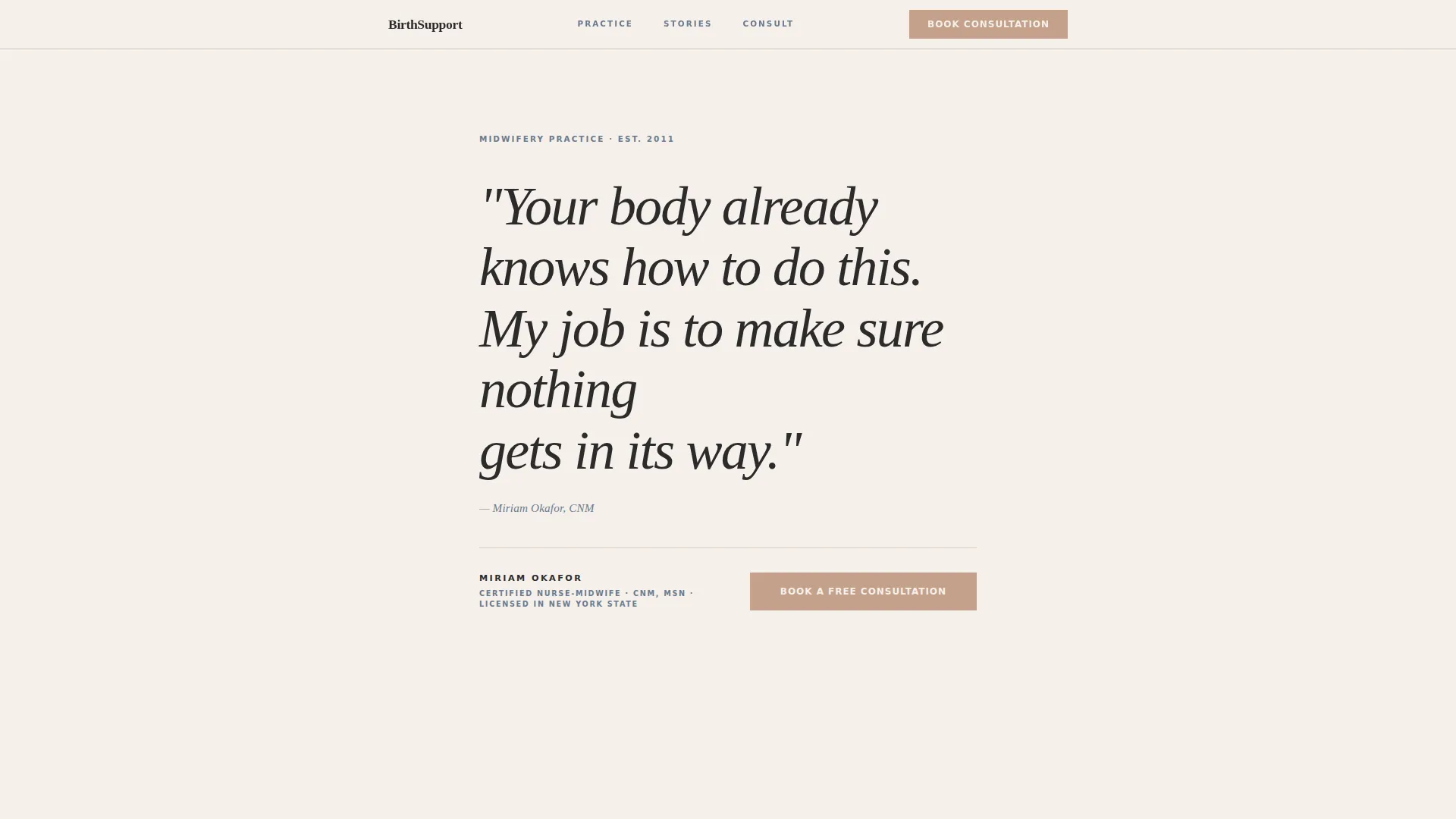 Editorial Midwife Landing Page Template