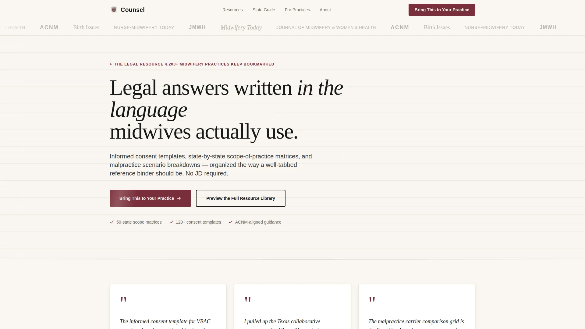 Midwifery Legal Resource Landing Page Template