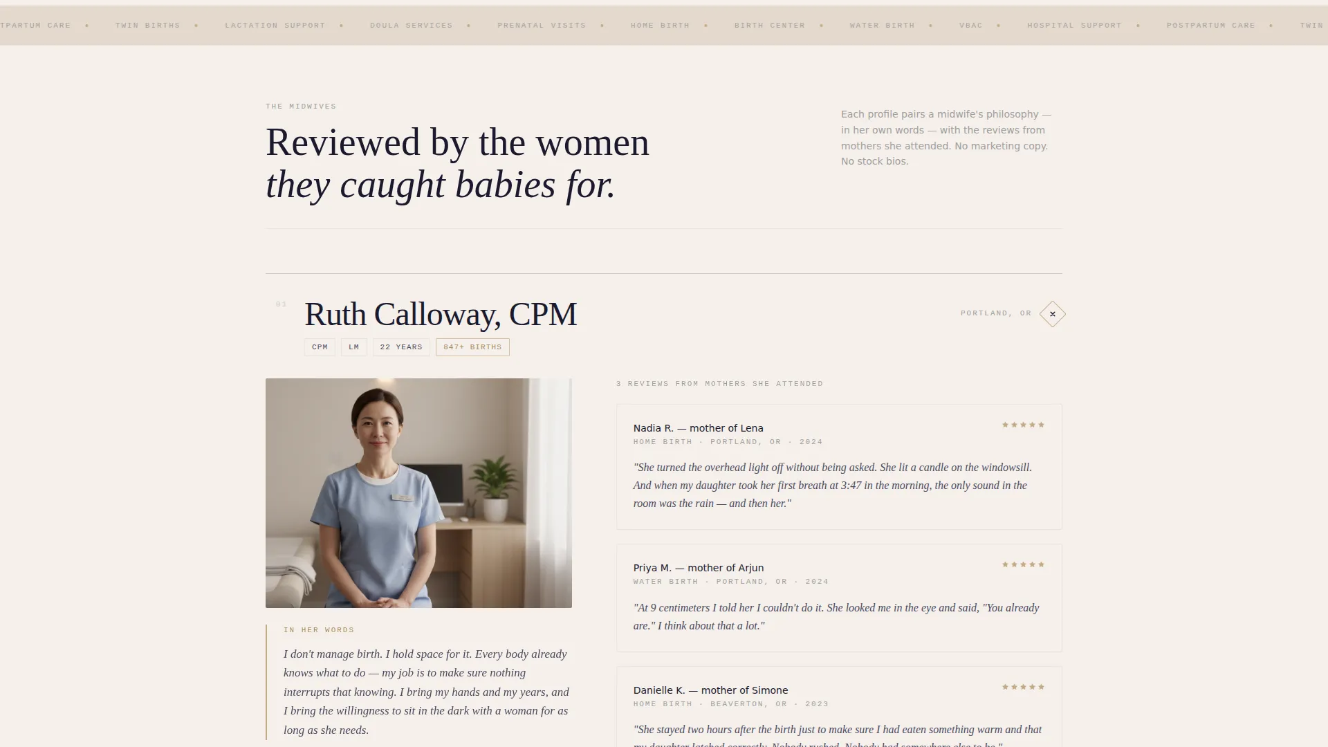 and Midwife Landing Page Template - Testimonial-Led Design