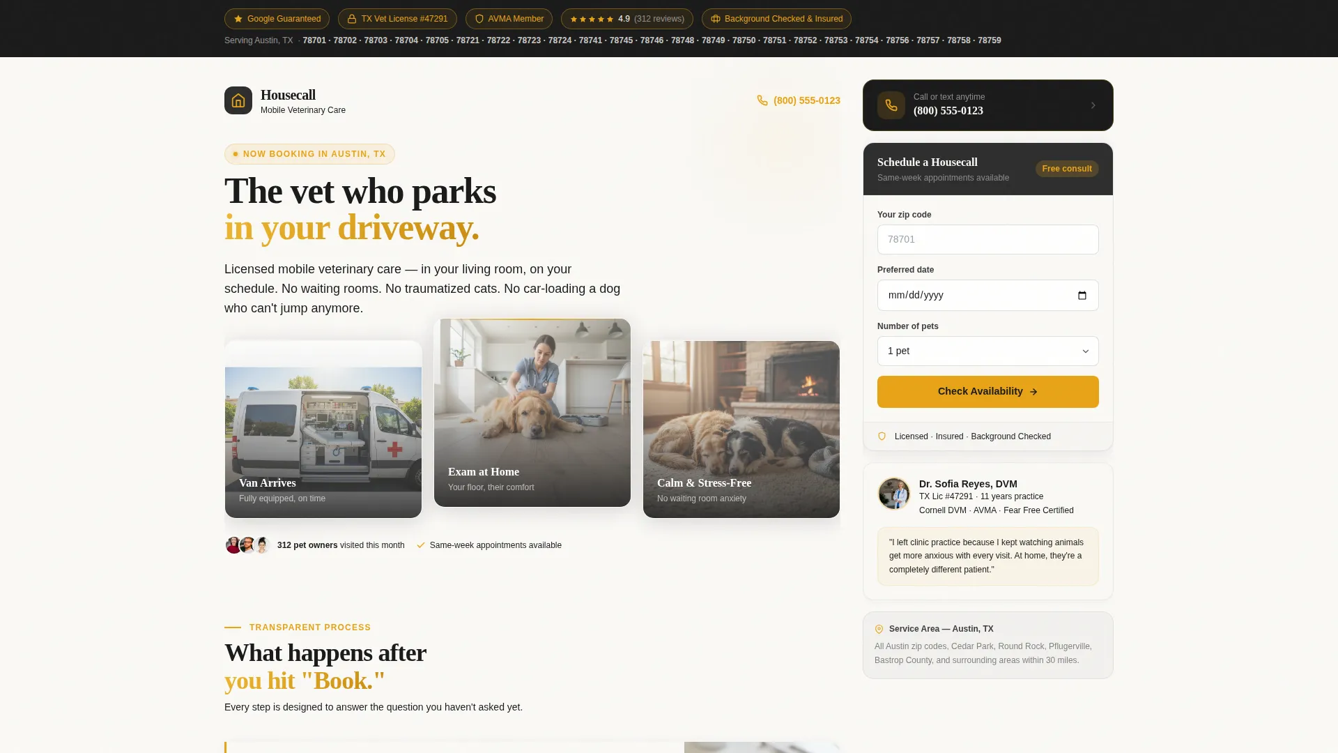 Expert House Call Vet Landing Page Template