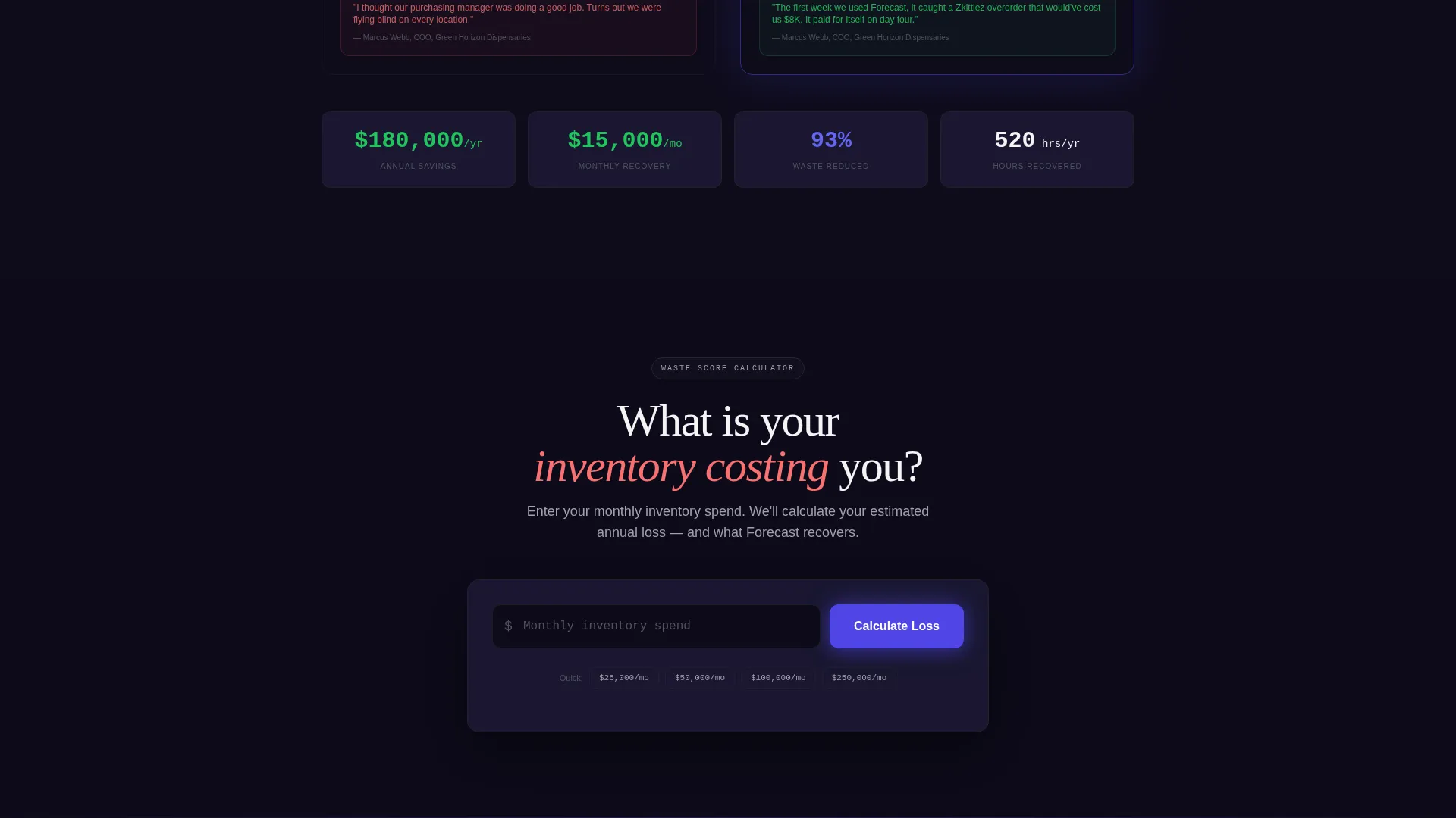 Cannabis AI Inventory Forecasting Landing Page