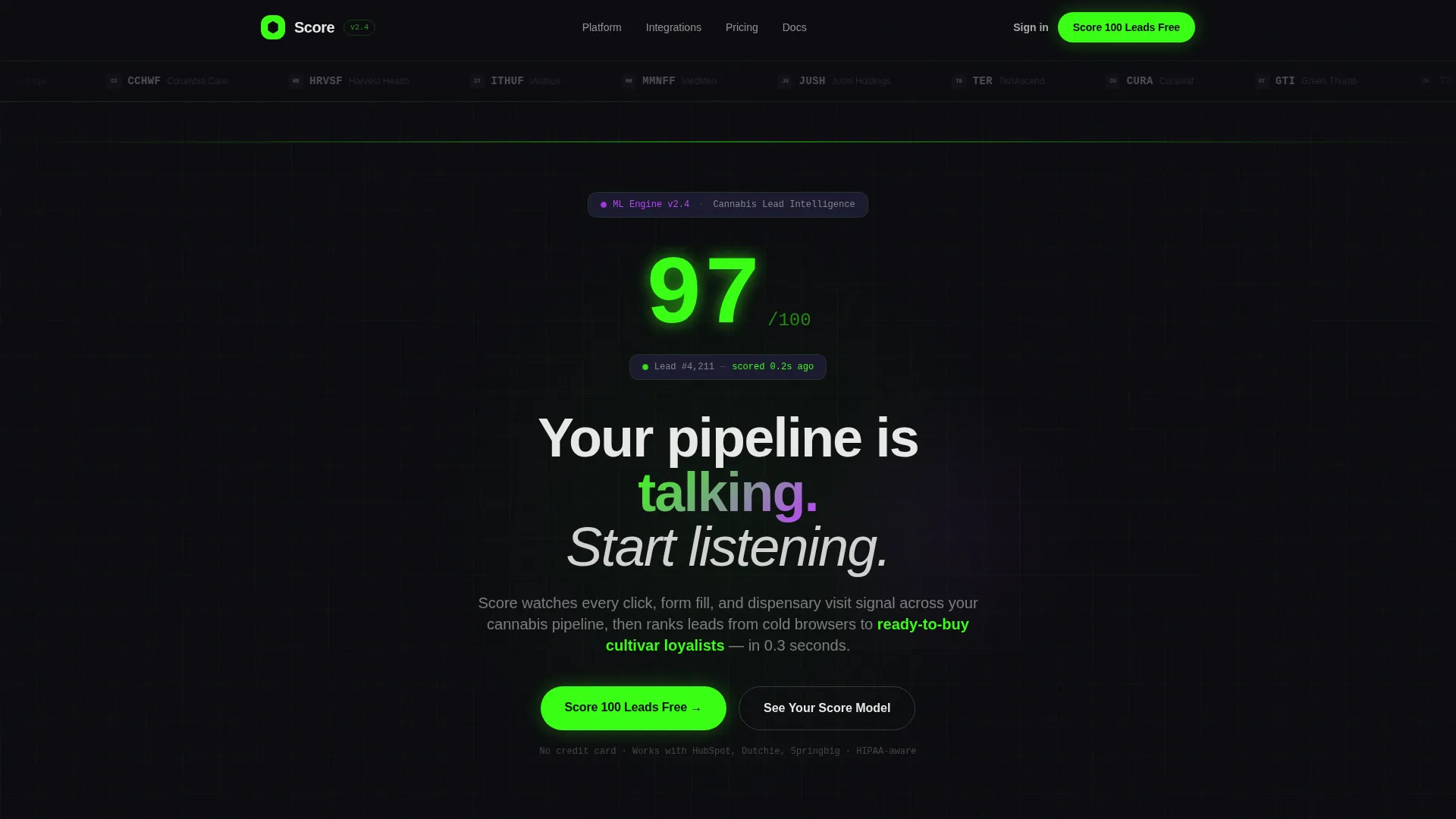 Cannabis AI Lead Scoring Landing Page Template