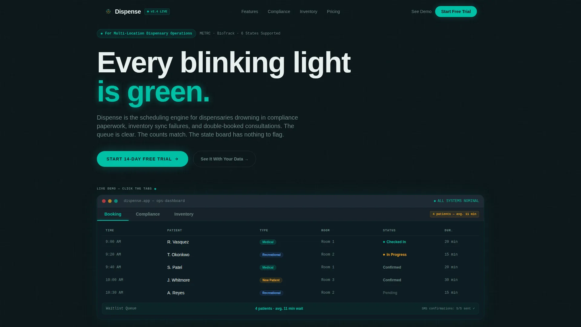 Cannabis Booking Software Landing Page Template