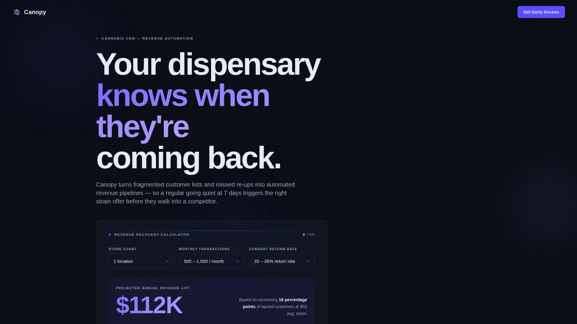 Cannabis CRM Landing Page Template for Dispensaries