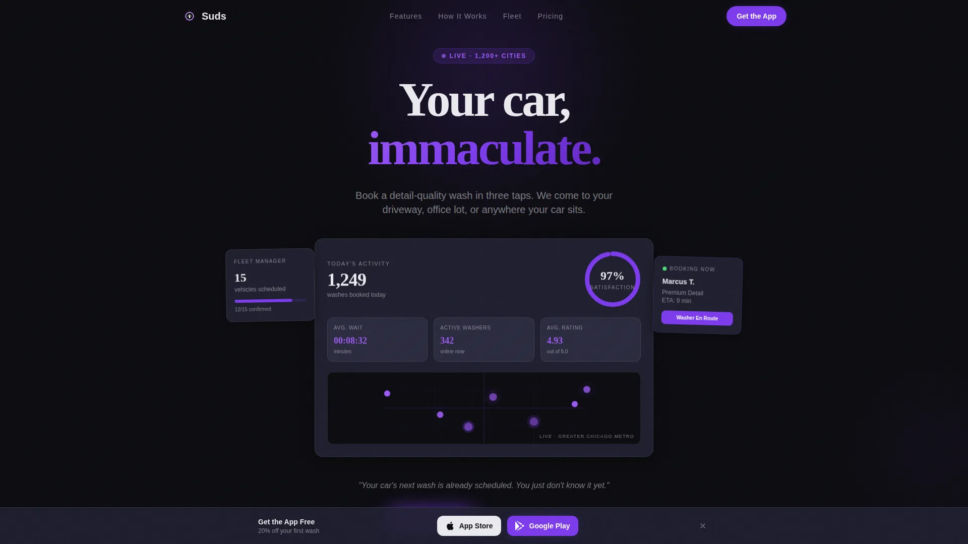 Car Wash Booking App Landing Page Template
