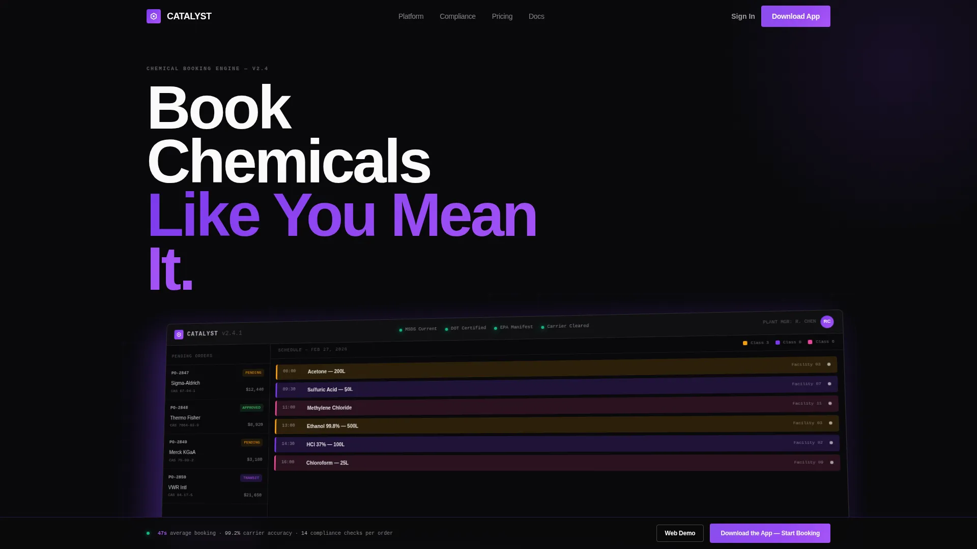 Chemical Booking System Landing Page Template