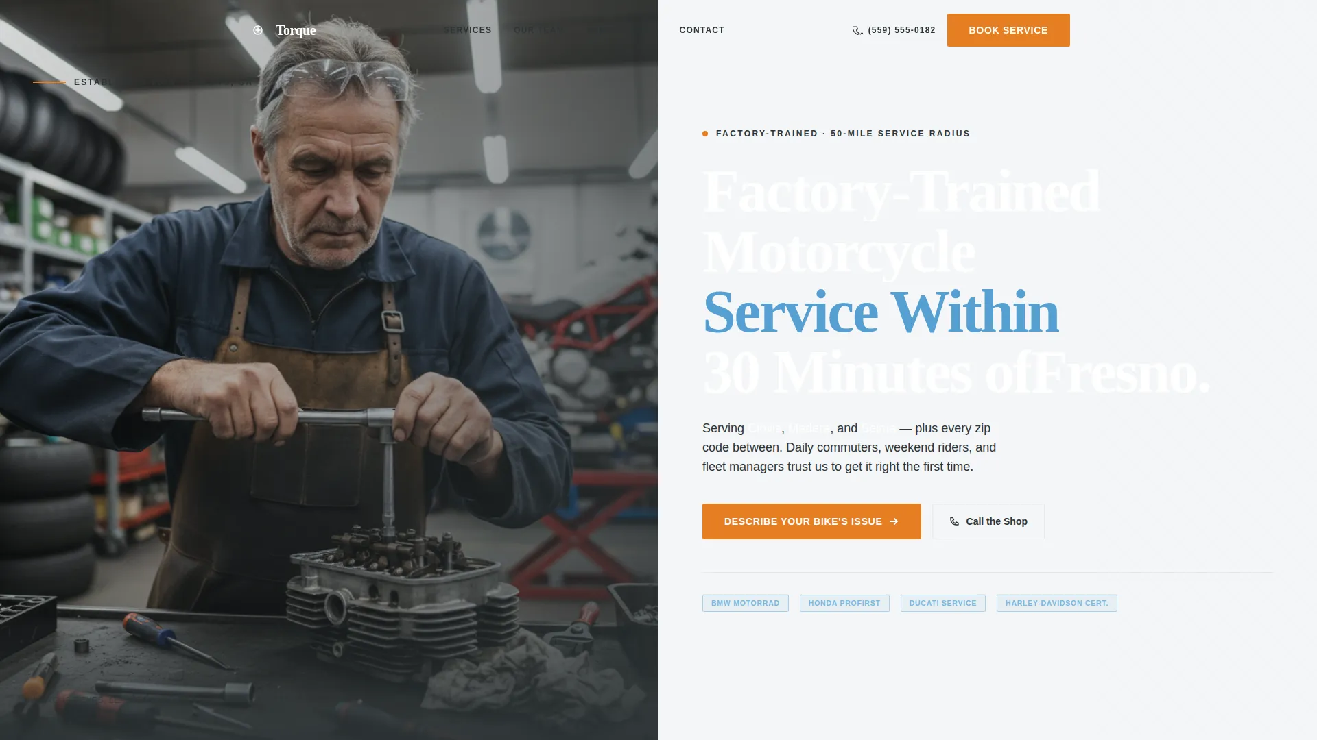 Motorcycle Mechanic Landing Page Template