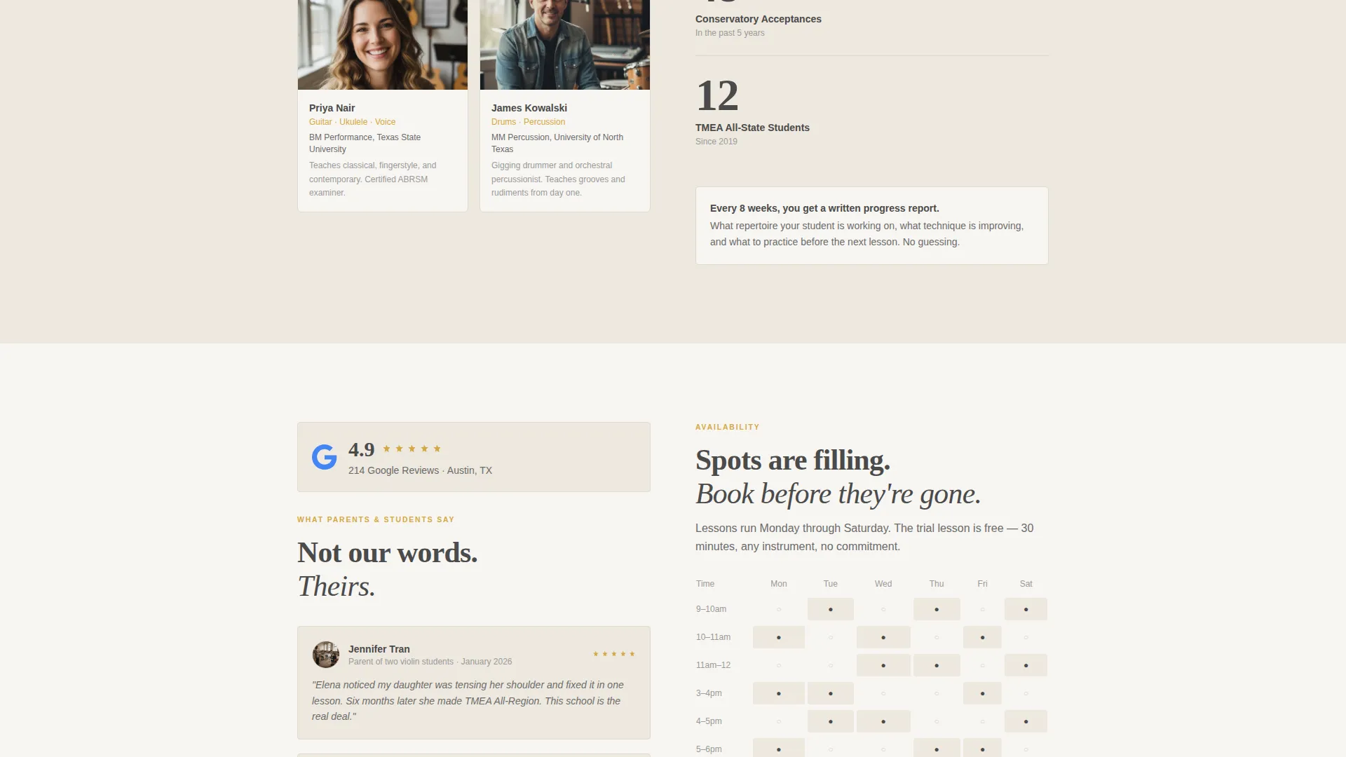 Complete Music School Marketing Appointment Booking Website Template